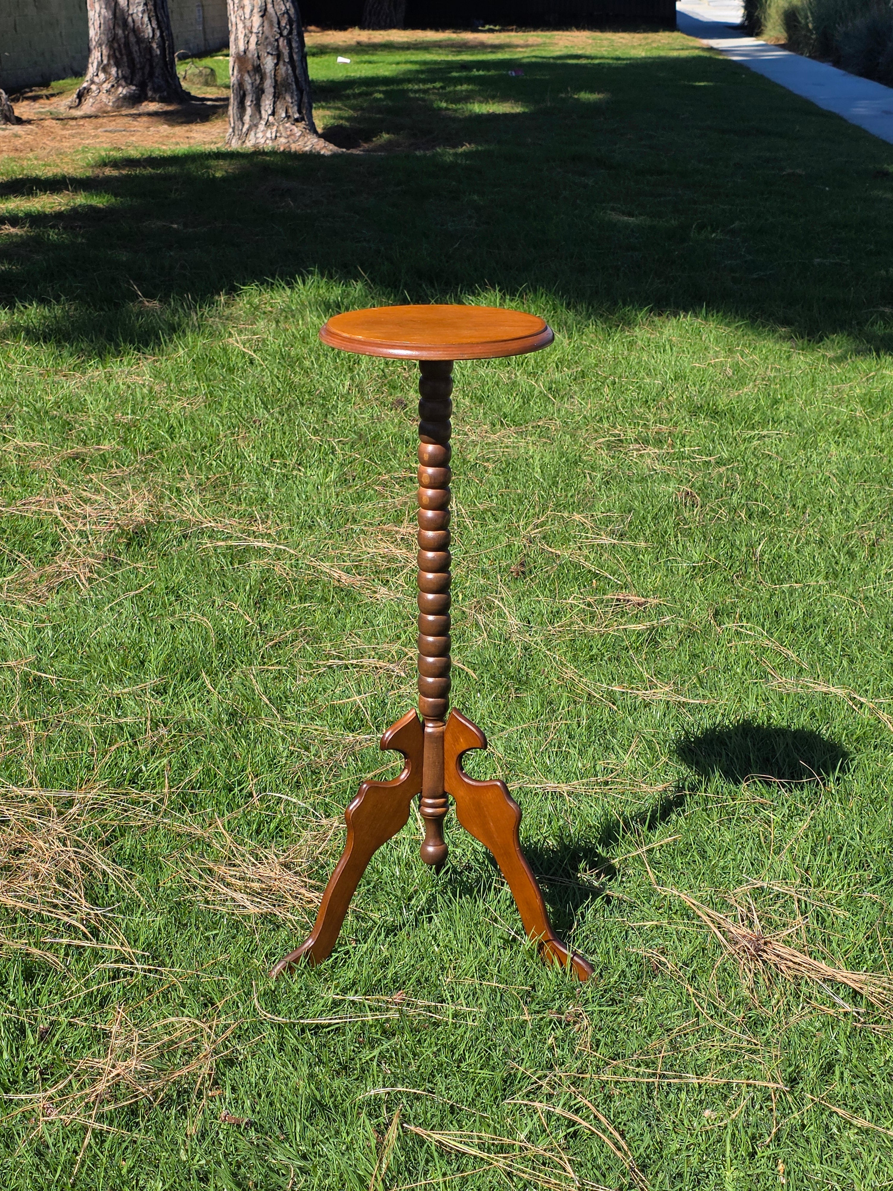 Vintage Bobbin Spindle Plant Stand Wood Candle Pedestal Table Tripod Base 31"