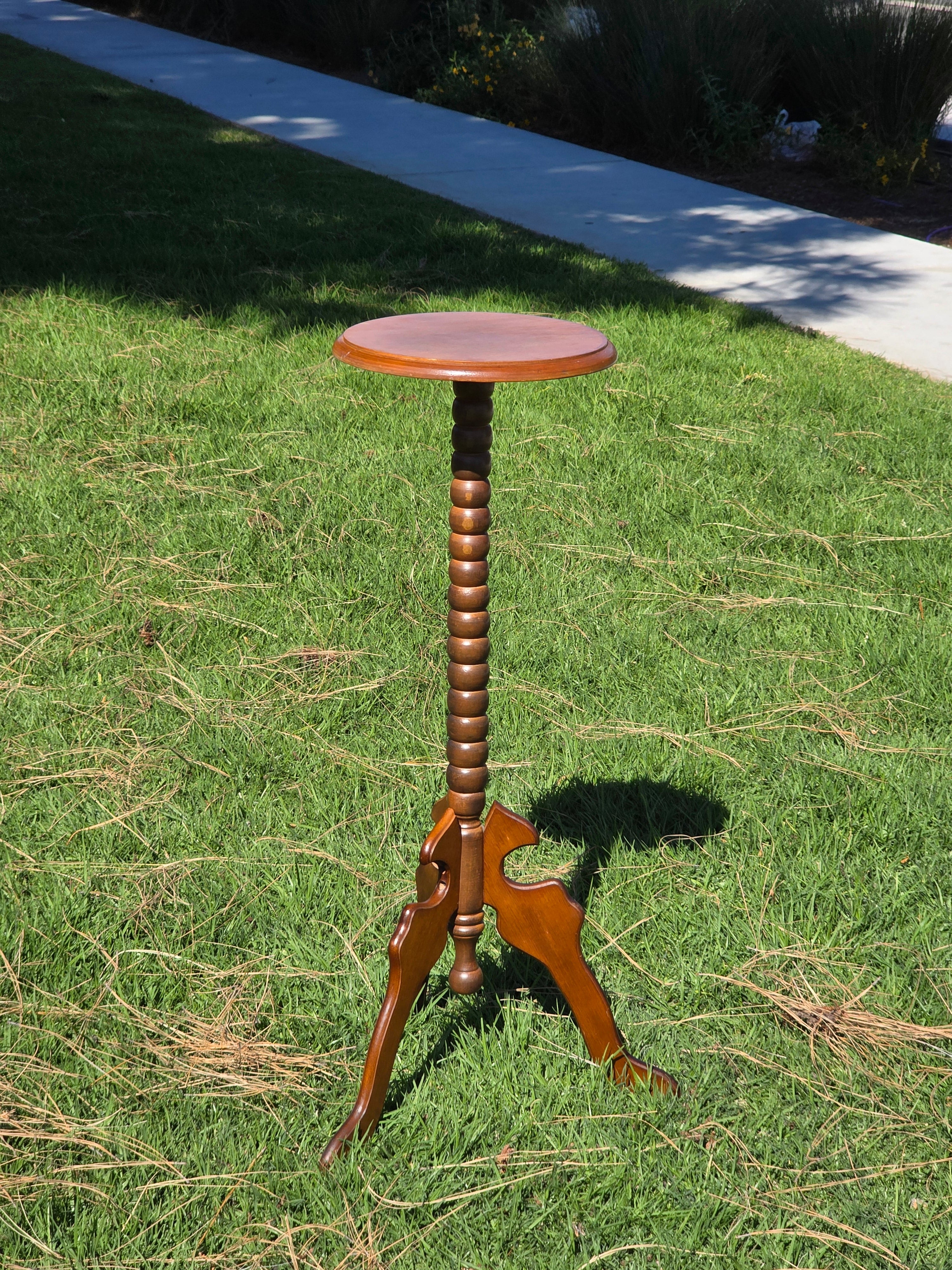 Vintage Bobbin Spindle Plant Stand Wood Candle Pedestal Table Tripod Base 31"