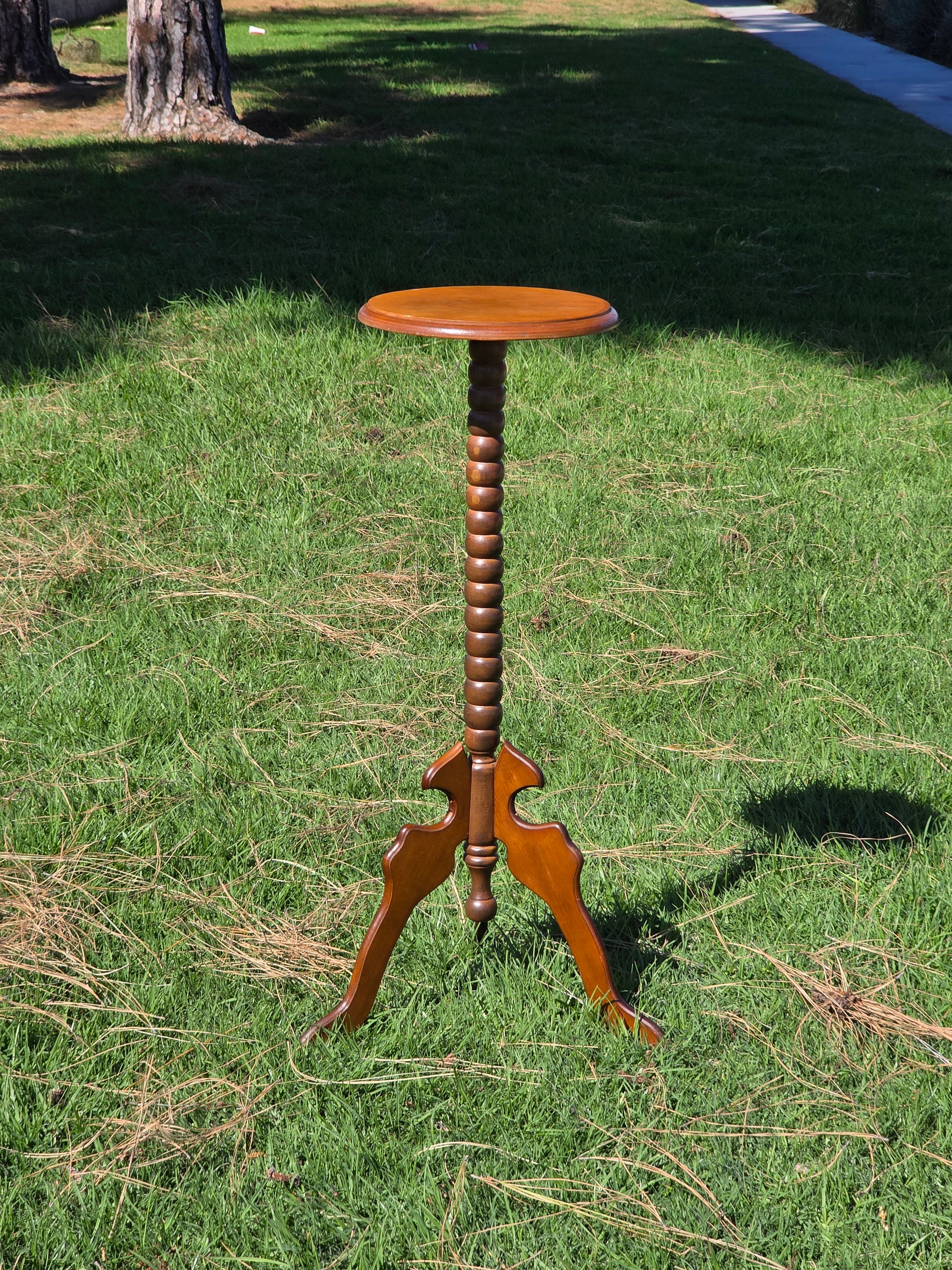 Vintage Bobbin Spindle Plant Stand Wood Candle Pedestal Table Tripod Base 31"