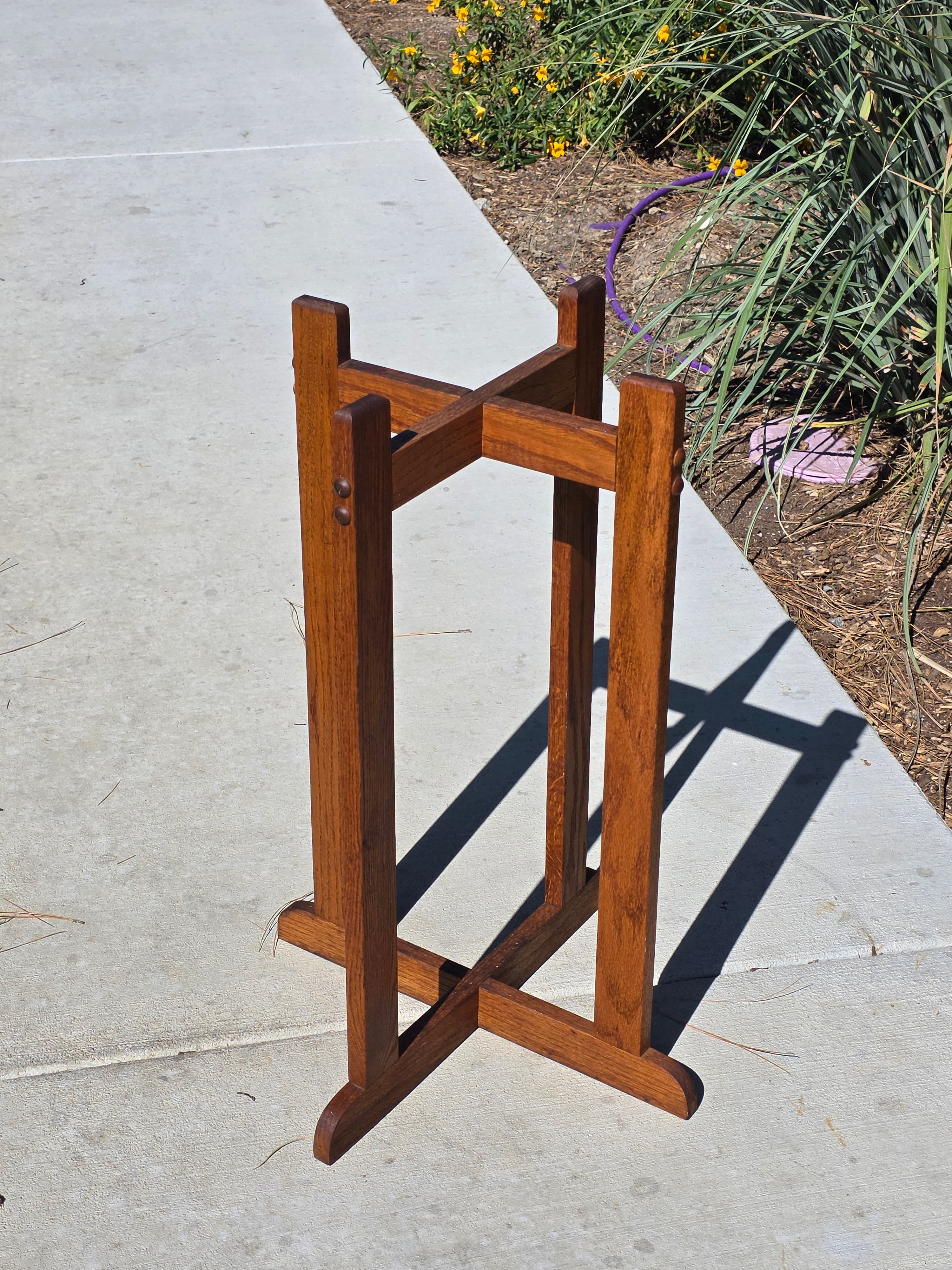 Vintage Mission Oak Wood Water Server Stand Crock Pedestal Arts & Crafts 28"