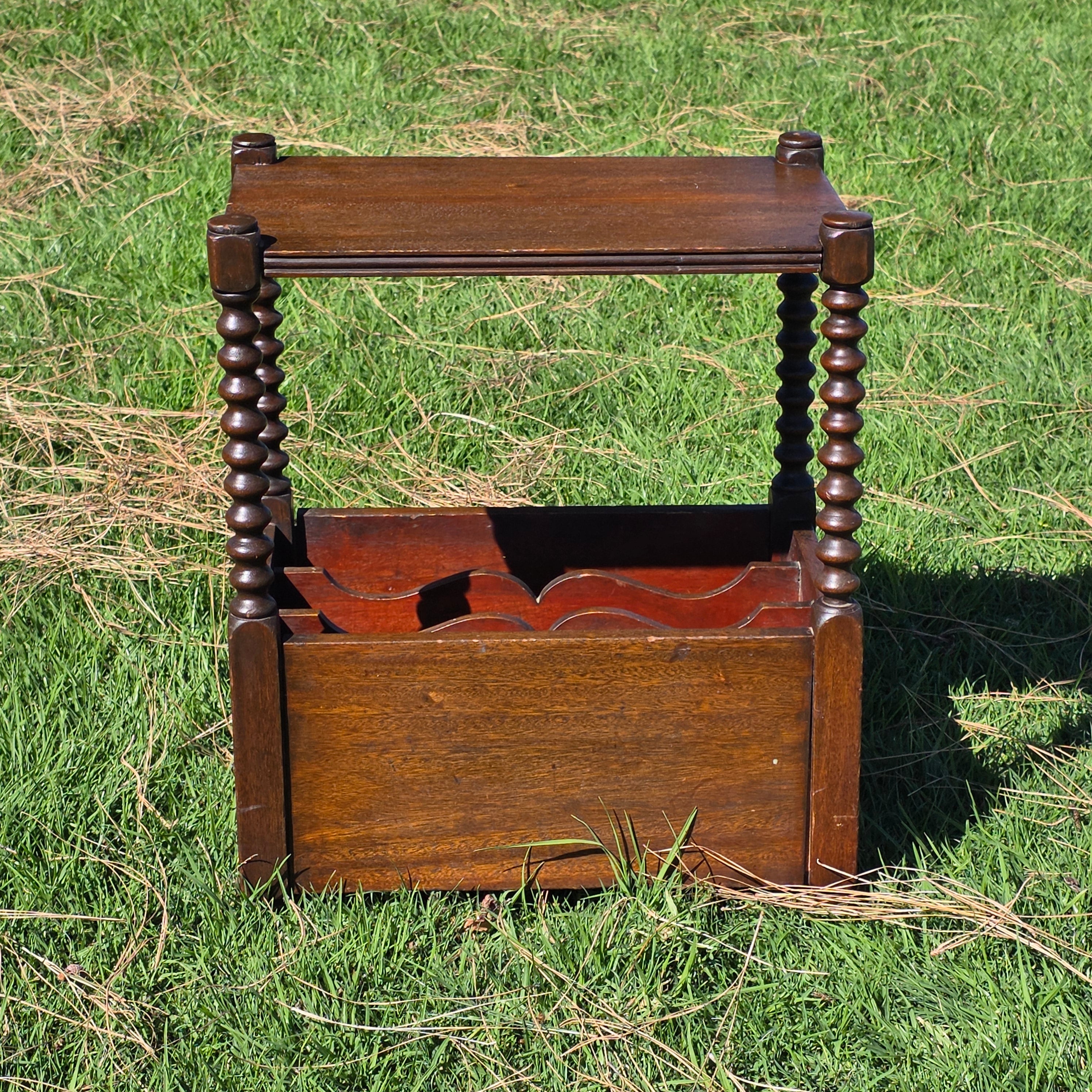 Vintage English Victorian Style Bobbin Leg Magazine Rack Side Table Canterbury