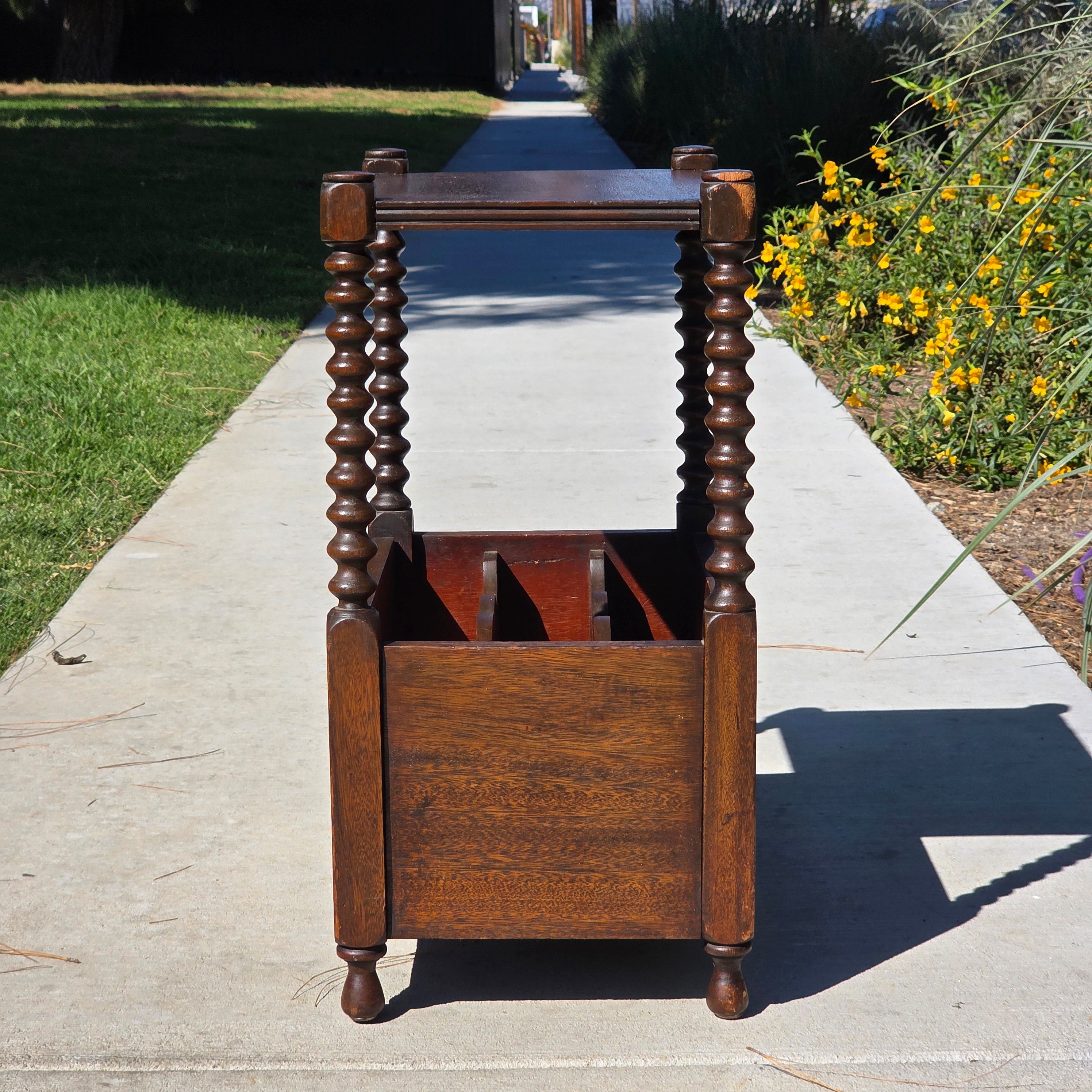 Vintage English Victorian Style Bobbin Leg Magazine Rack Side Table Canterbury