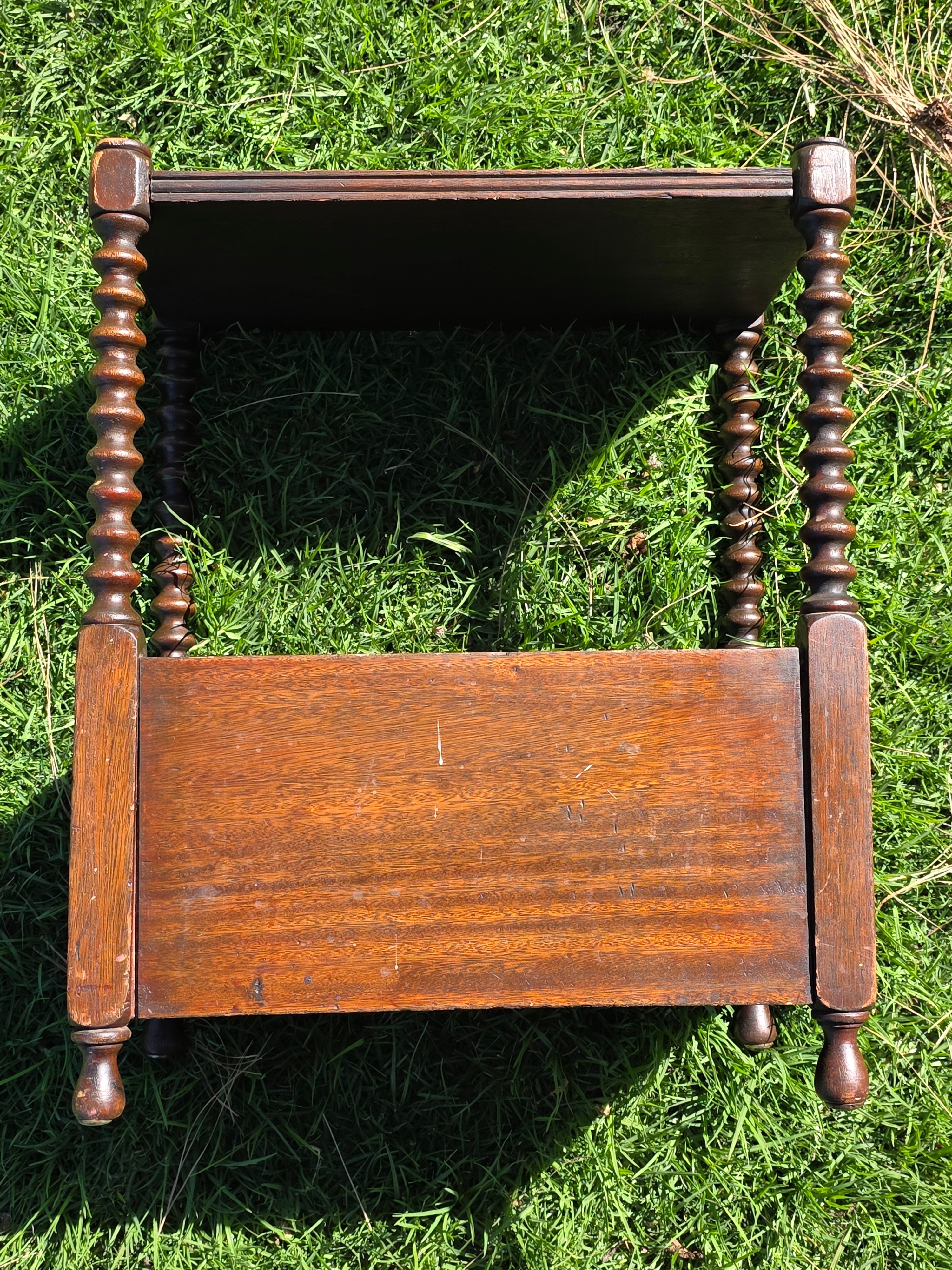 Vintage English Victorian Style Bobbin Leg Magazine Rack Side Table Canterbury