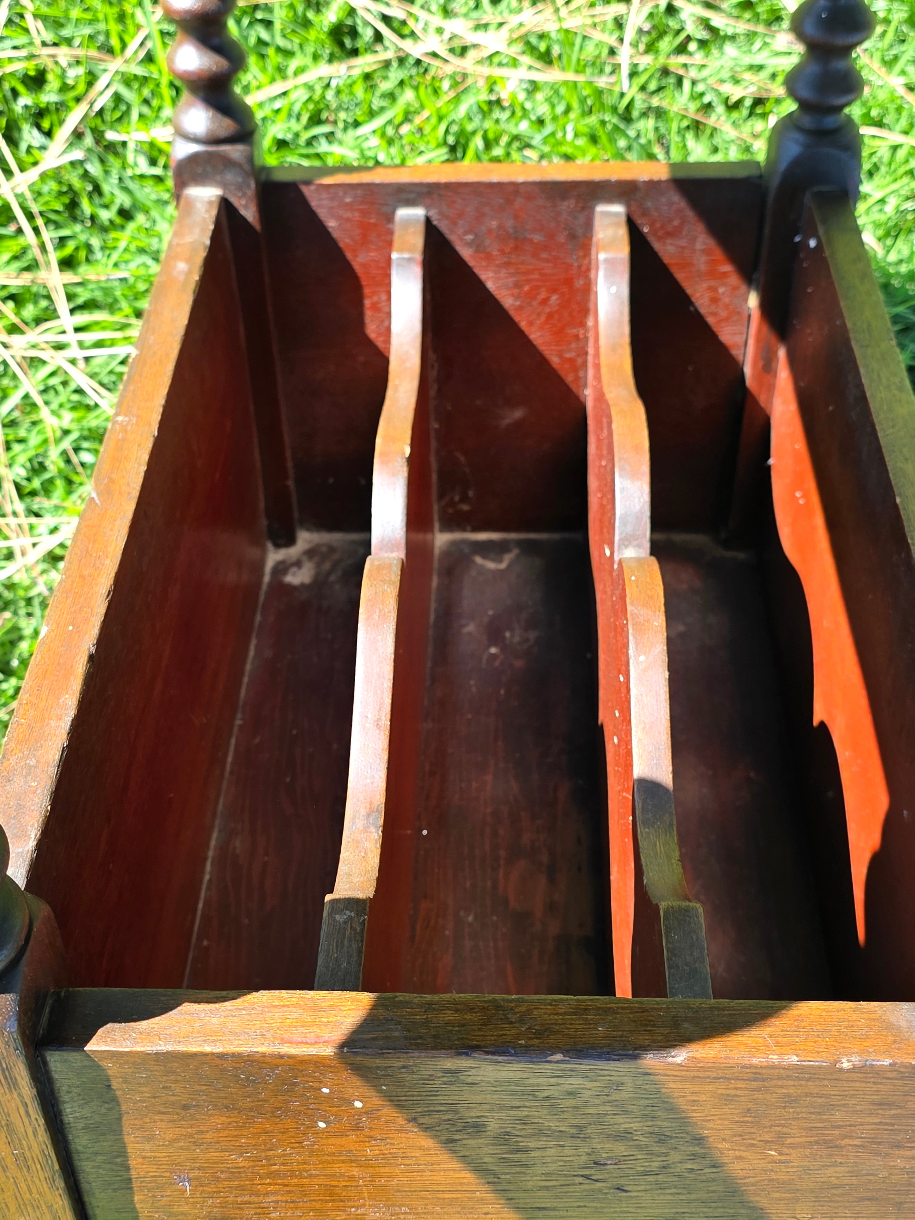 Vintage English Victorian Style Bobbin Leg Magazine Rack Side Table Canterbury