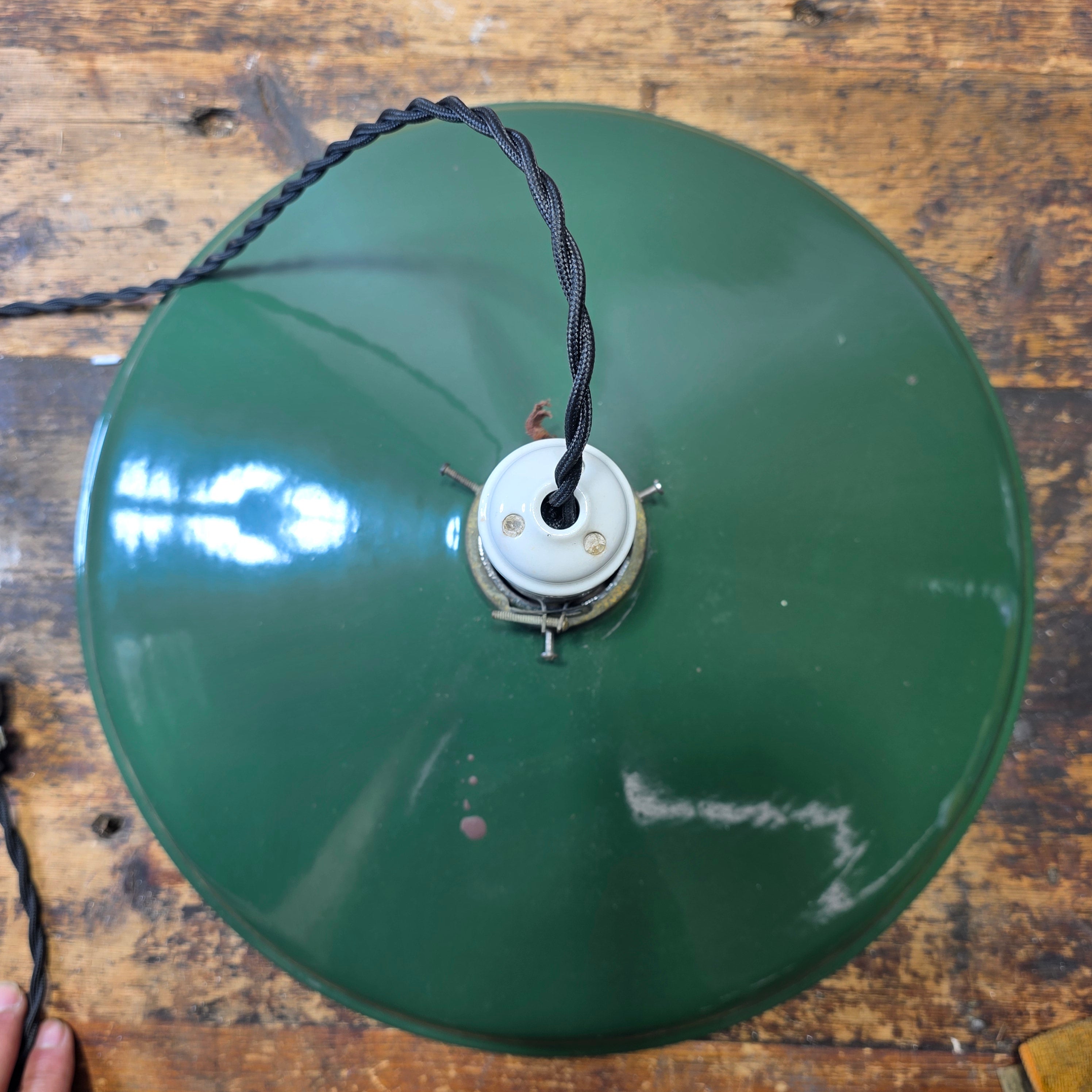 Vintage Industrial Green Enamel Pendant Light Porcelain Pull Chain Socket 16”