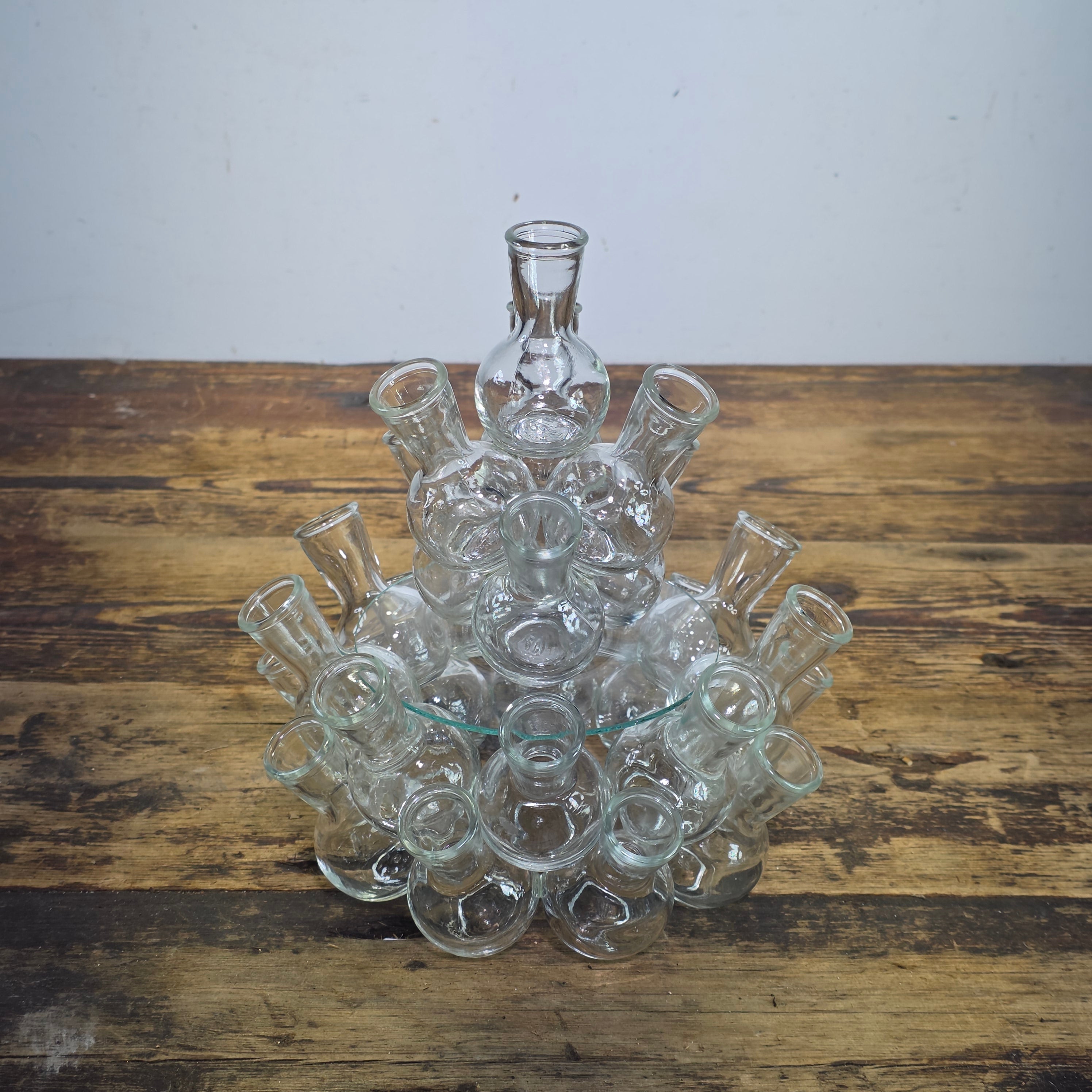 Vintage Pyramid Glass Bud Vase 25 Hole Cluster Flower Frog Centerpiece Clear MCM