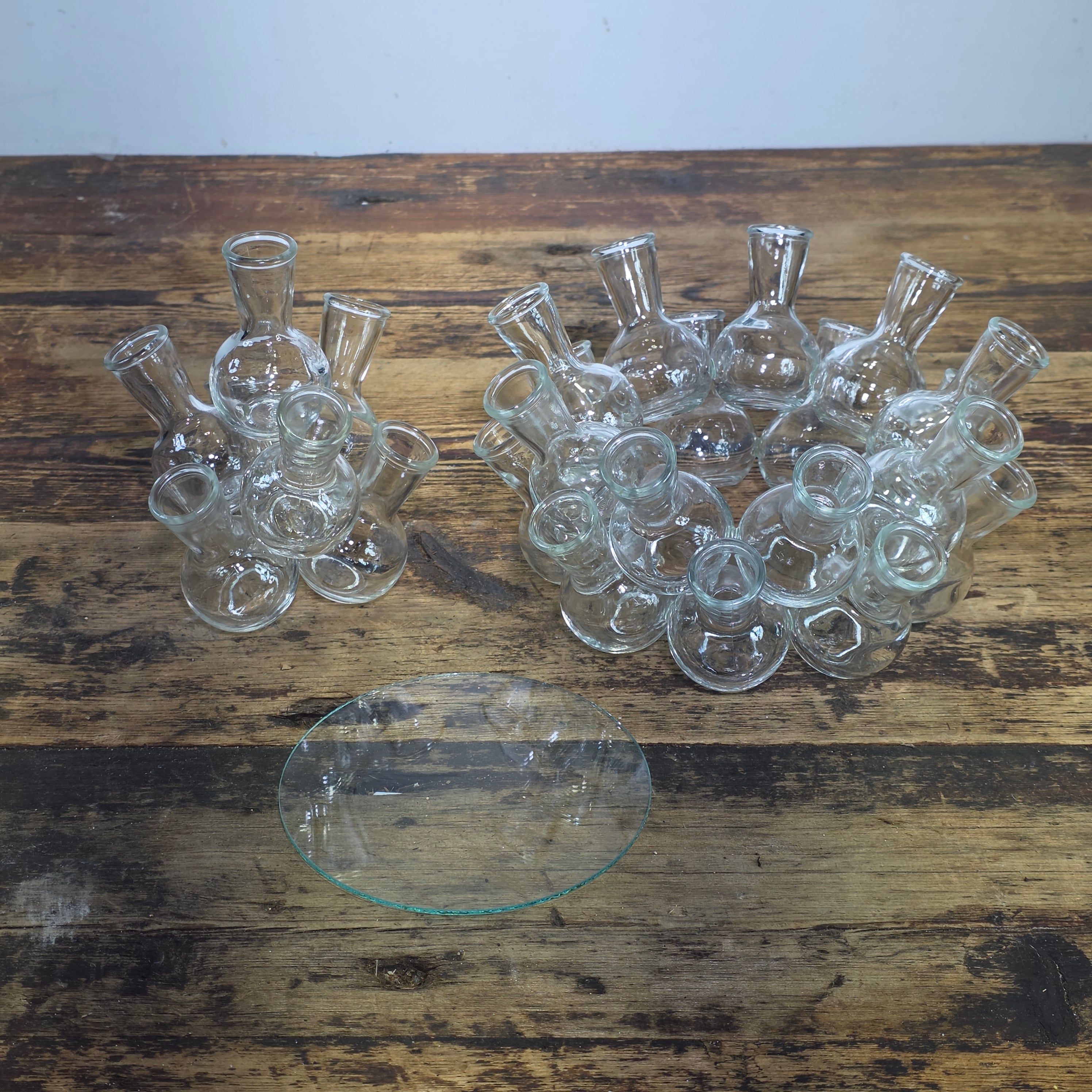 Vintage Pyramid Glass Bud Vase 25 Hole Cluster Flower Frog Centerpiece Clear MCM