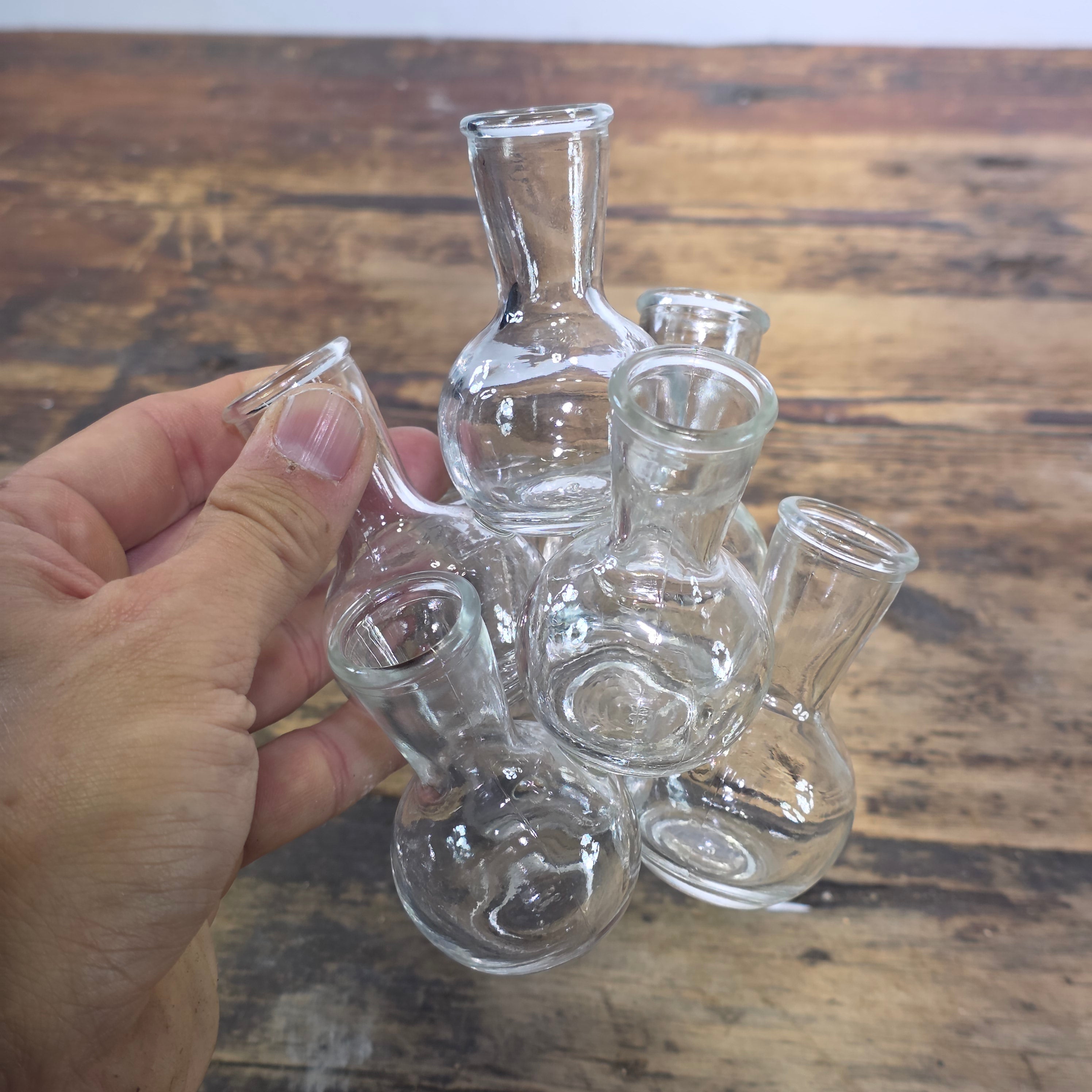Vintage Pyramid Glass Bud Vase 25 Hole Cluster Flower Frog Centerpiece Clear MCM
