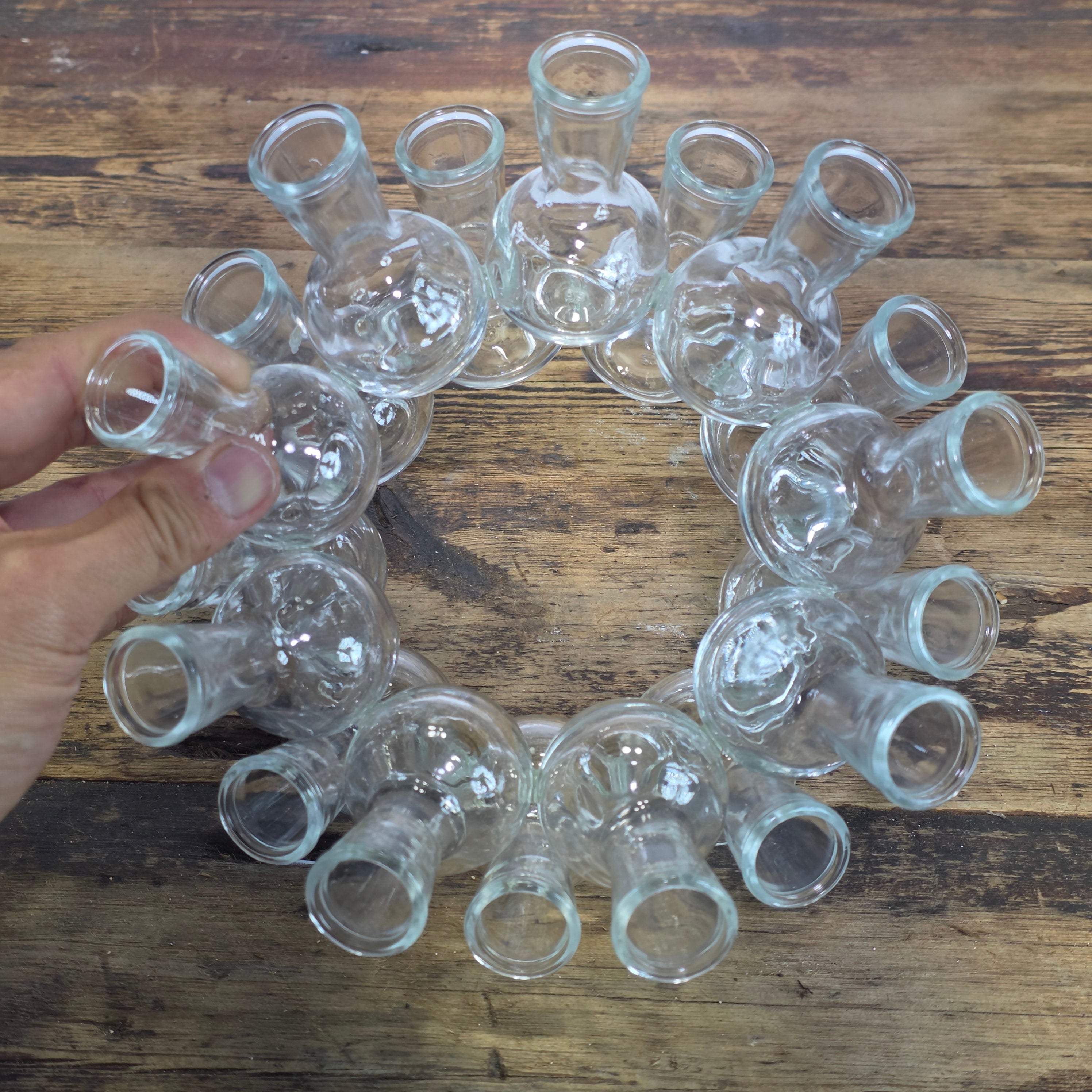 Vintage Pyramid Glass Bud Vase 25 Hole Cluster Flower Frog Centerpiece Clear MCM