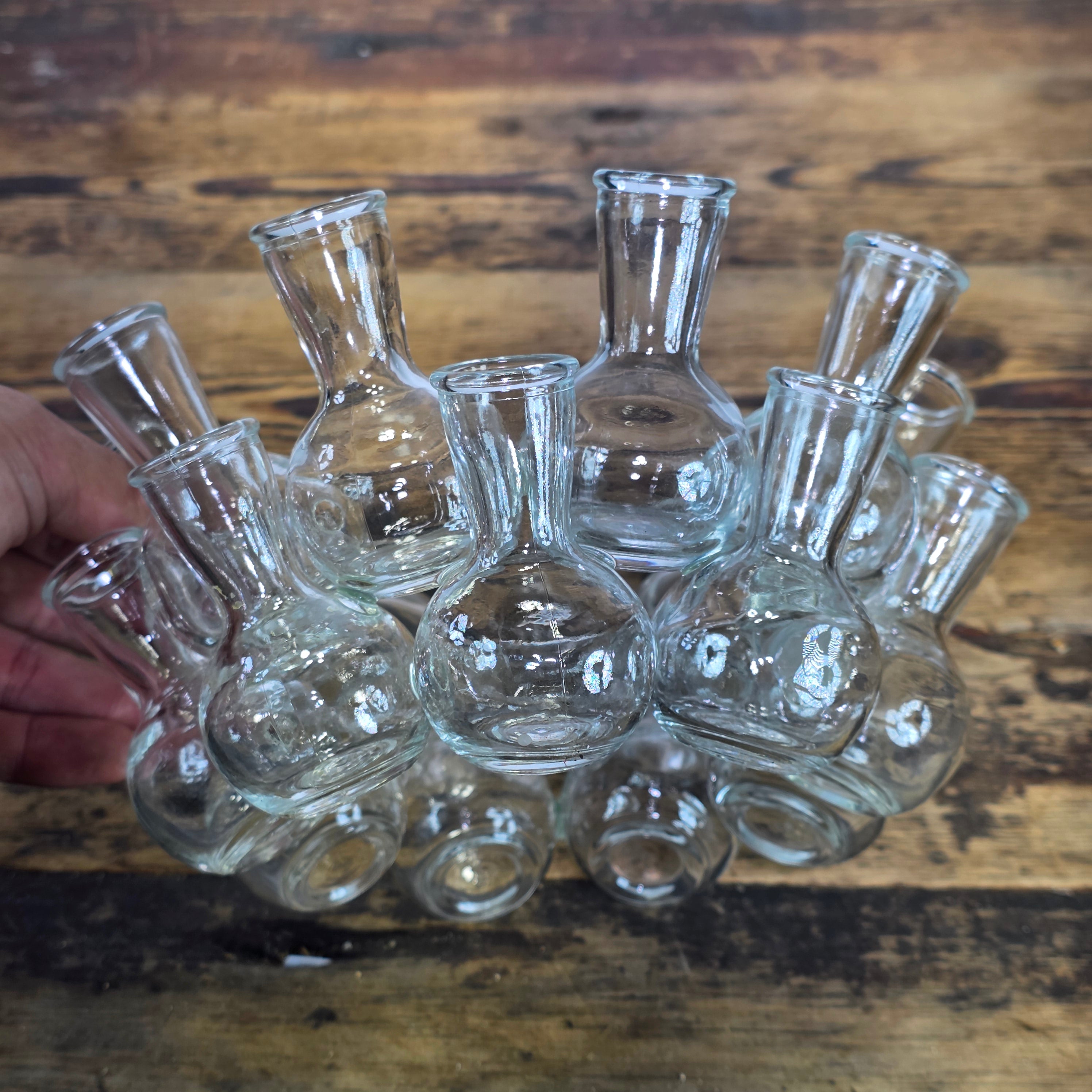 Vintage Pyramid Glass Bud Vase 25 Hole Cluster Flower Frog Centerpiece Clear MCM