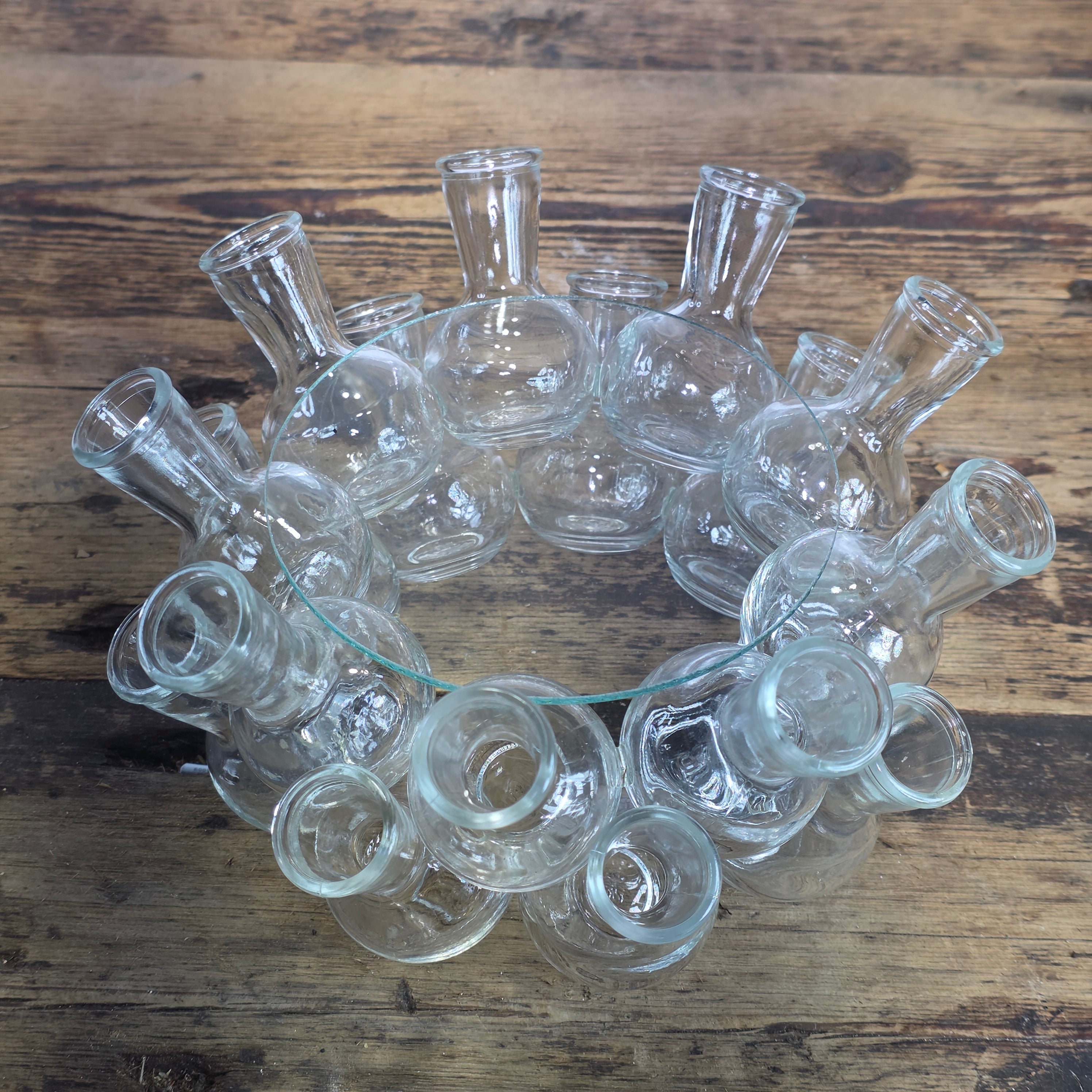Vintage Pyramid Glass Bud Vase 25 Hole Cluster Flower Frog Centerpiece Clear MCM