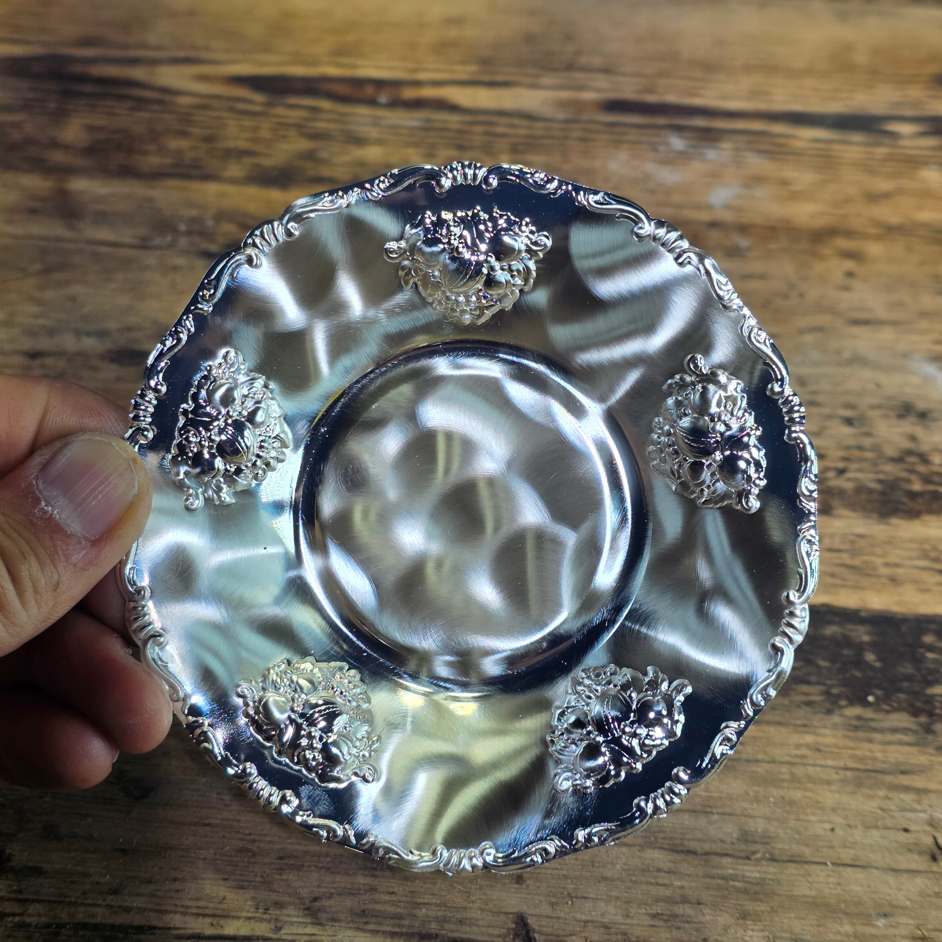 Vintage BMF Quist W-Germany Silver Plated Glass Tea Cup Saucer Set & Mini Basket