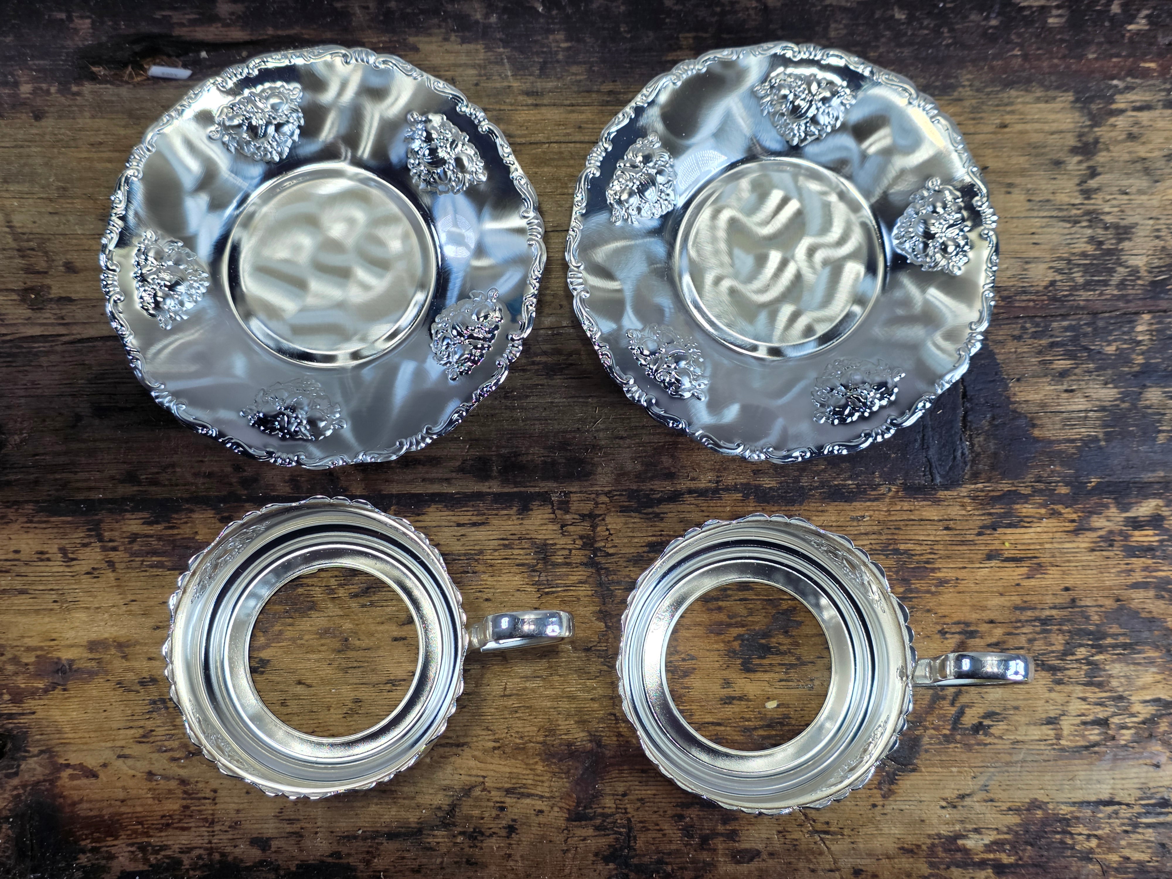 Vintage BMF Quist W-Germany Silver Plated Glass Tea Cup Saucer Set & Mini Basket