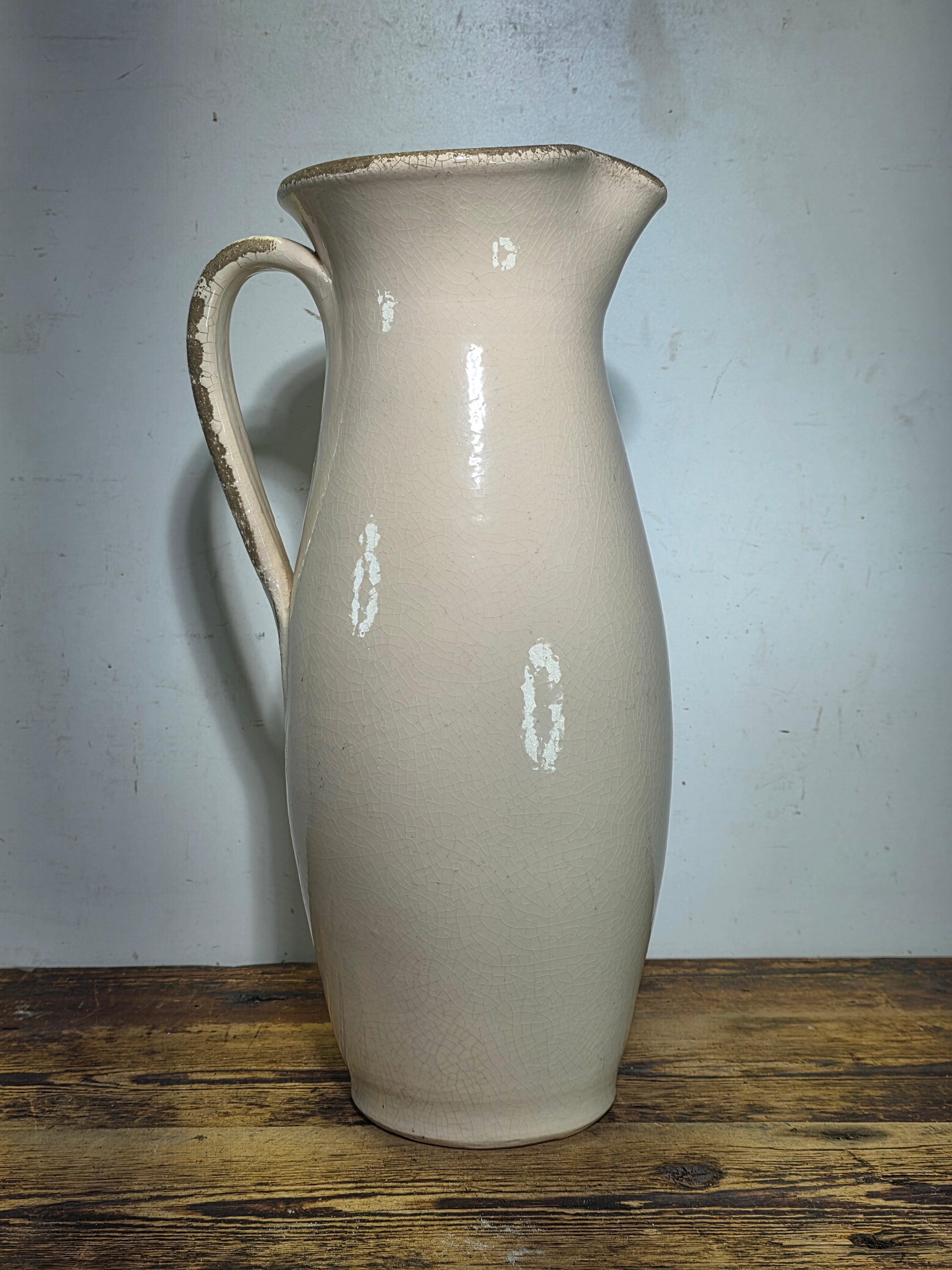 Vintage Norterra Portugal Large Terracotta Pitcher Jug Hand Made Vase 18" Rustic