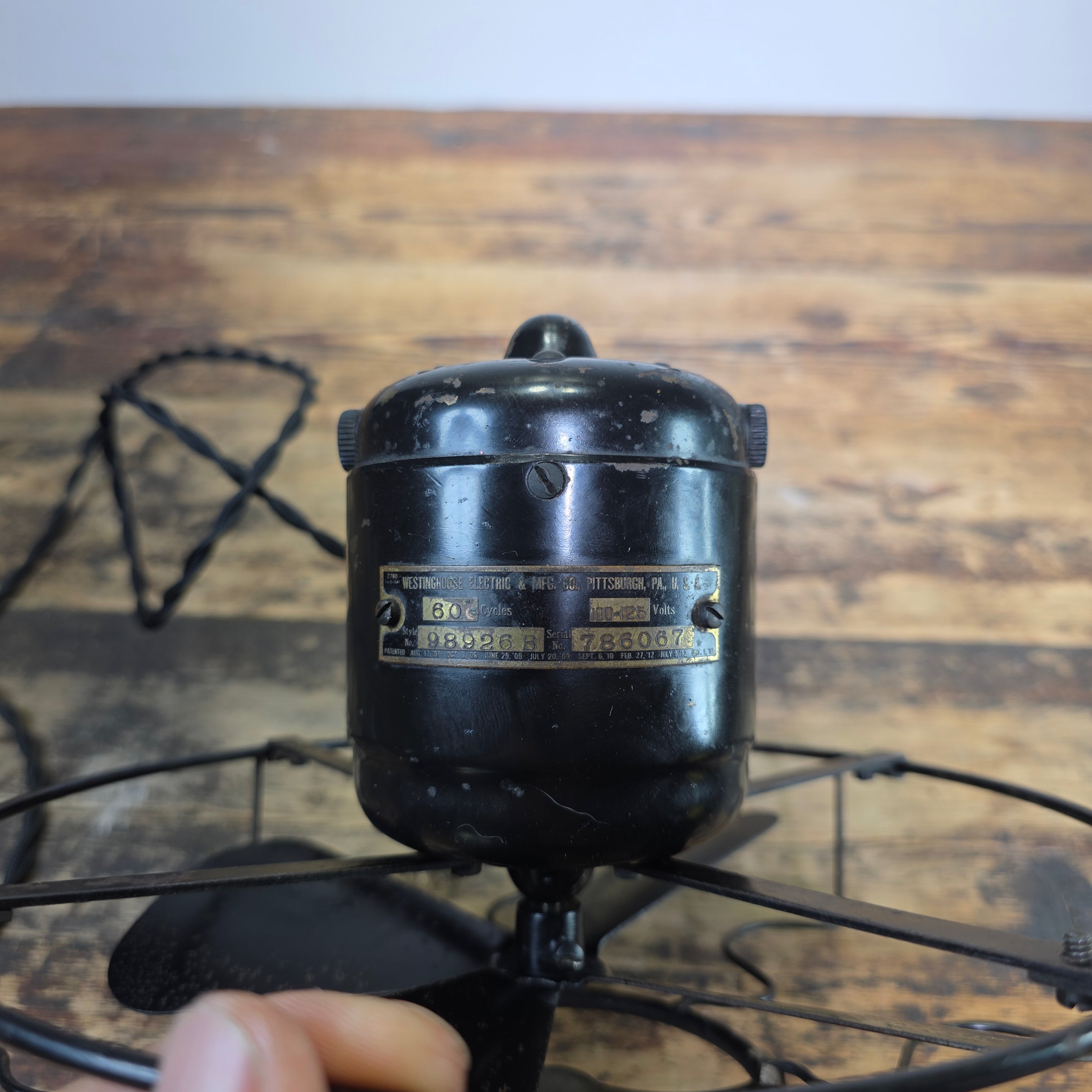 RARE Westinghouse 98926 B Whirlwind Fan Black S-Cage Antique 1910s 8" WORKS