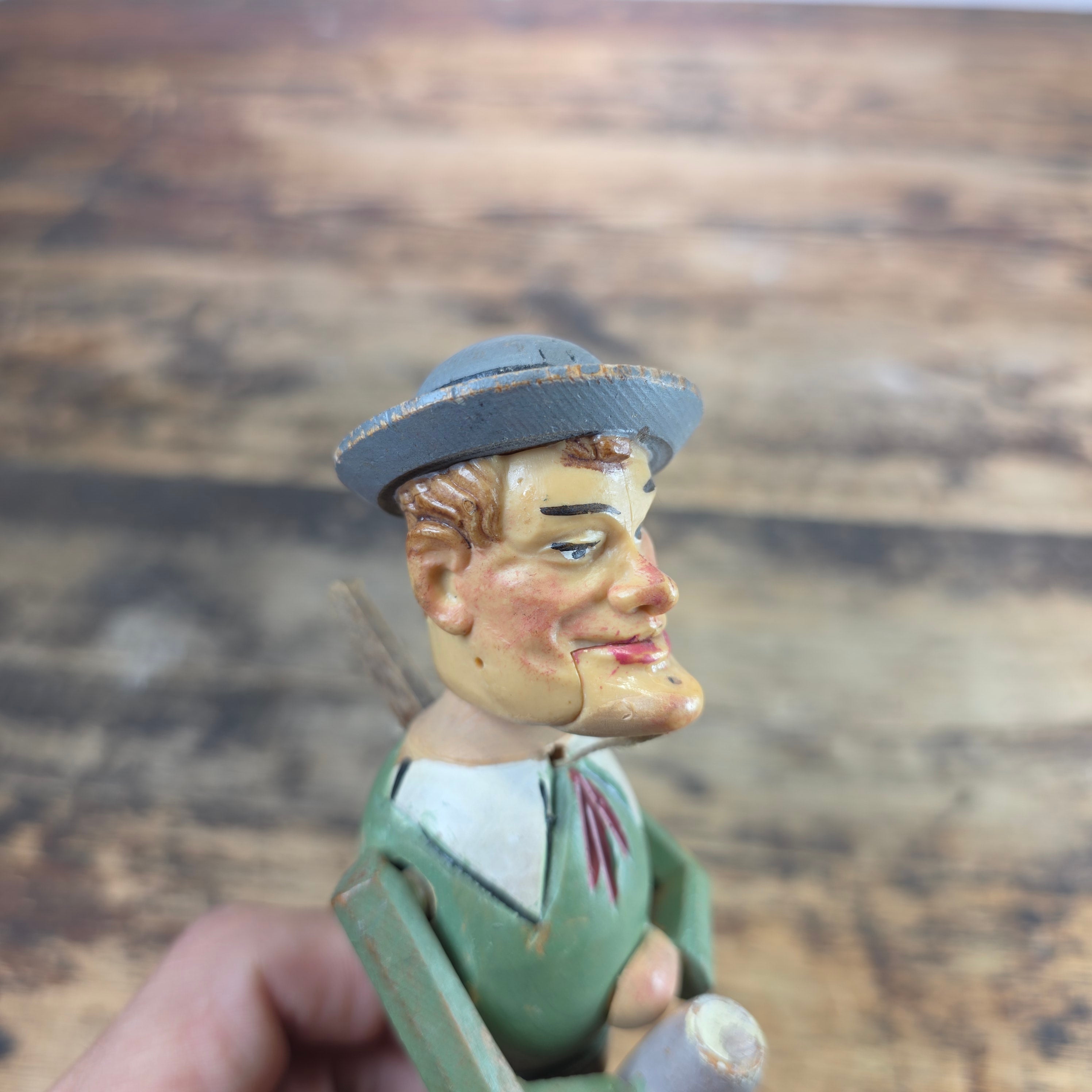 Vintage Anri Style Mechanical Bottle Stopper Wood Carved German Beer Drinker