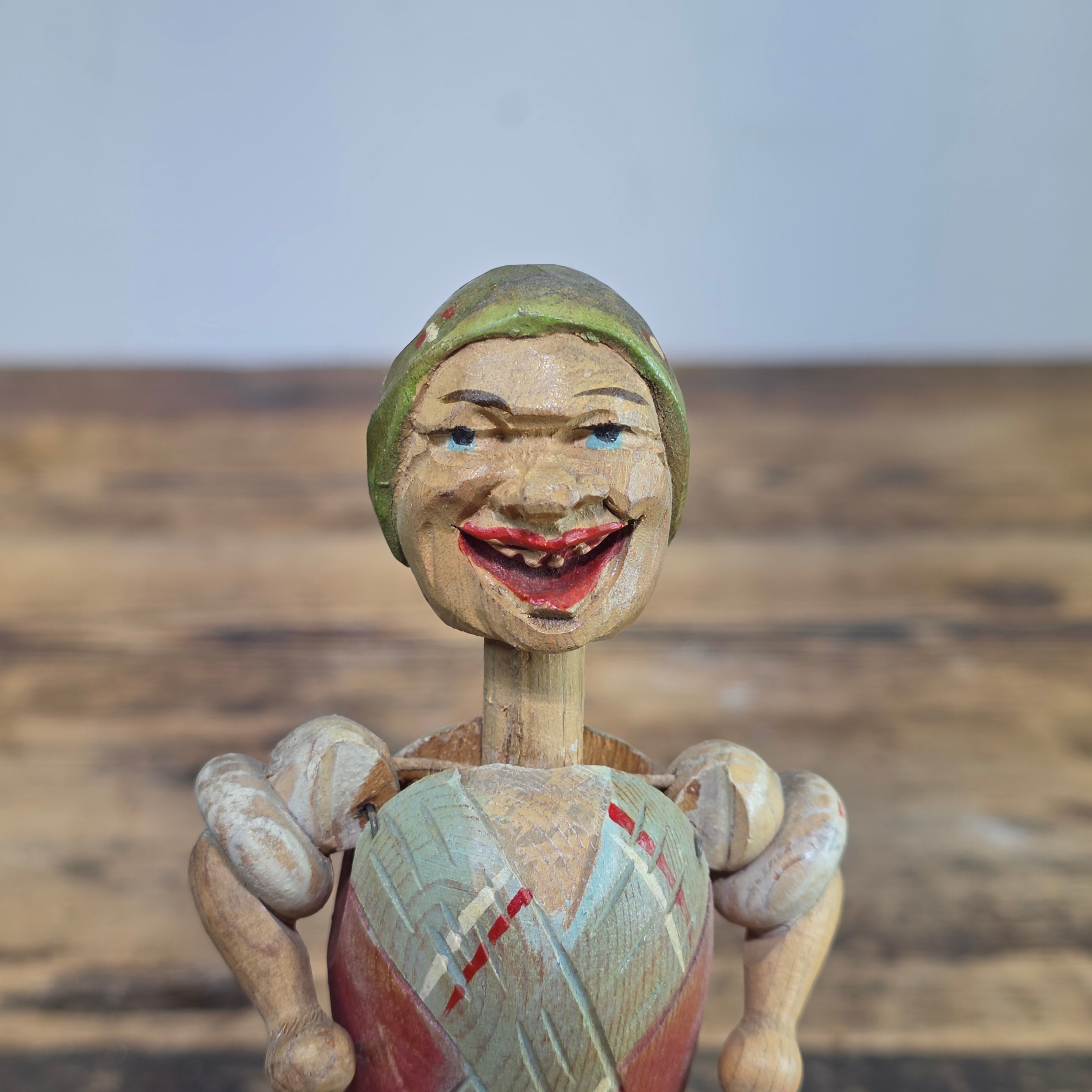 RARE VINTAGE ANRI MECHANICAL BOTTLE STOPPER WOOD CARVED HEAD TWIST ARMS UP ITALY