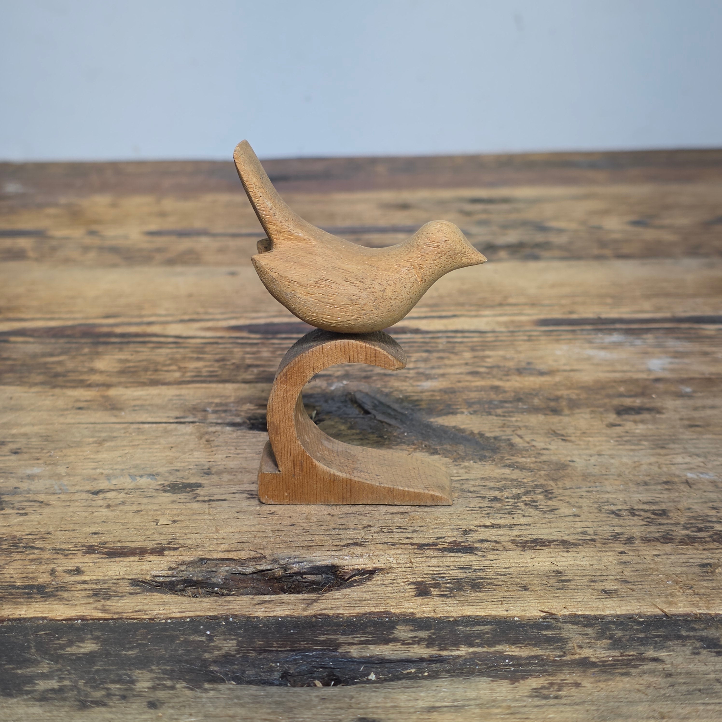 Vintage MCM Wood Bird Figurine Hand Carved Abstract Sculpture Modernist Ornament