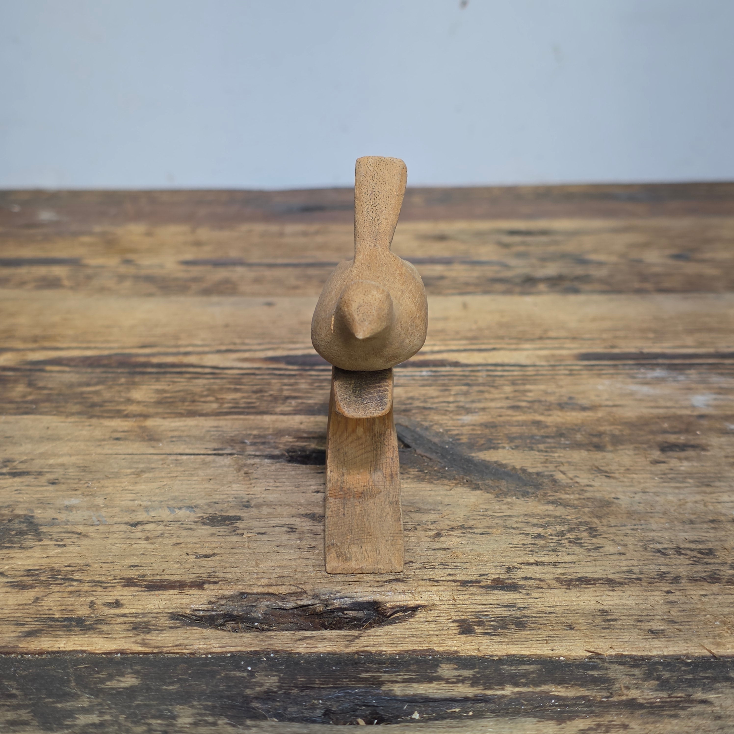 Vintage MCM Wood Bird Figurine Hand Carved Abstract Sculpture Modernist Ornament