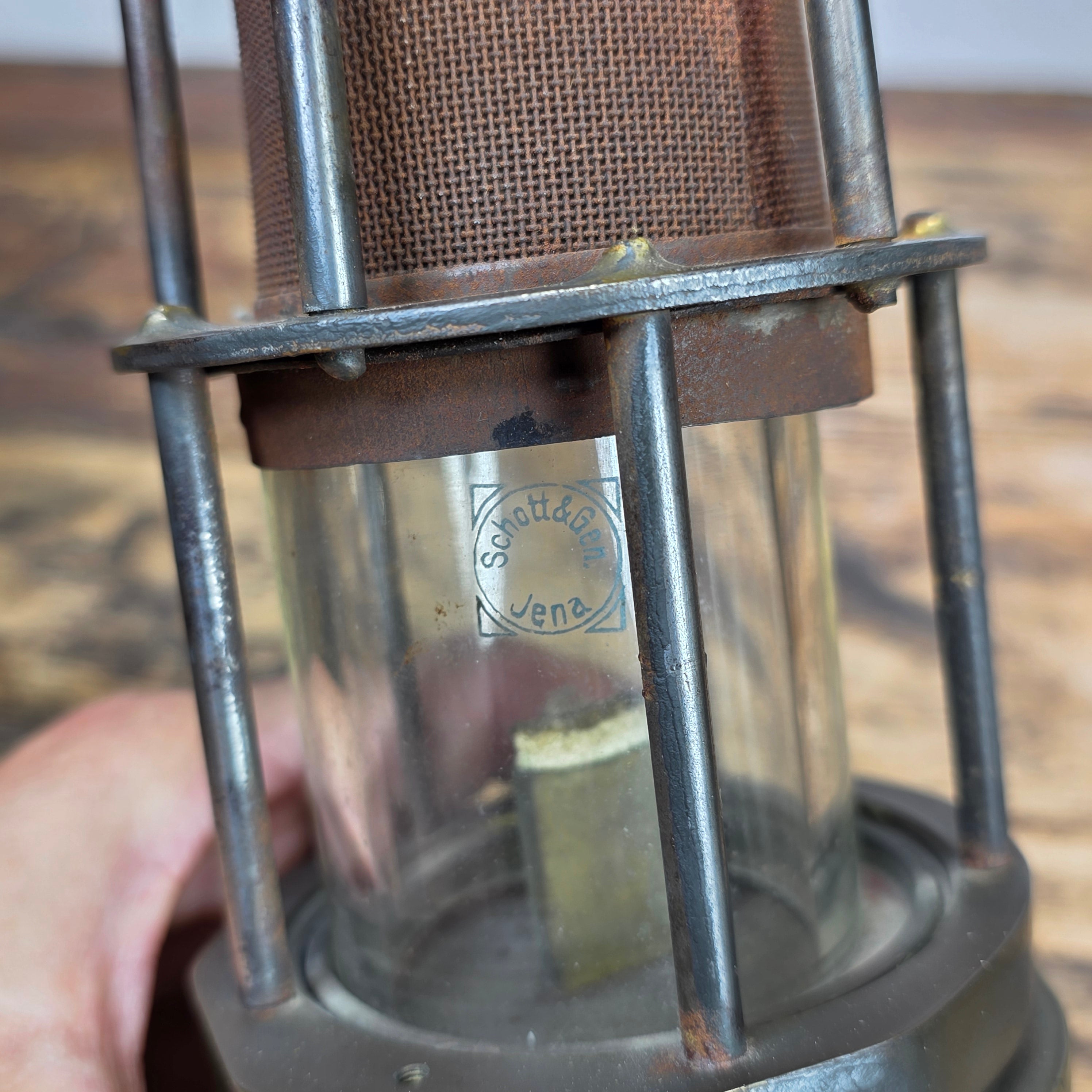 Antique Friemann Wolf FWD 20502 Safety Mining Lamp Germany Schott Jena Glass