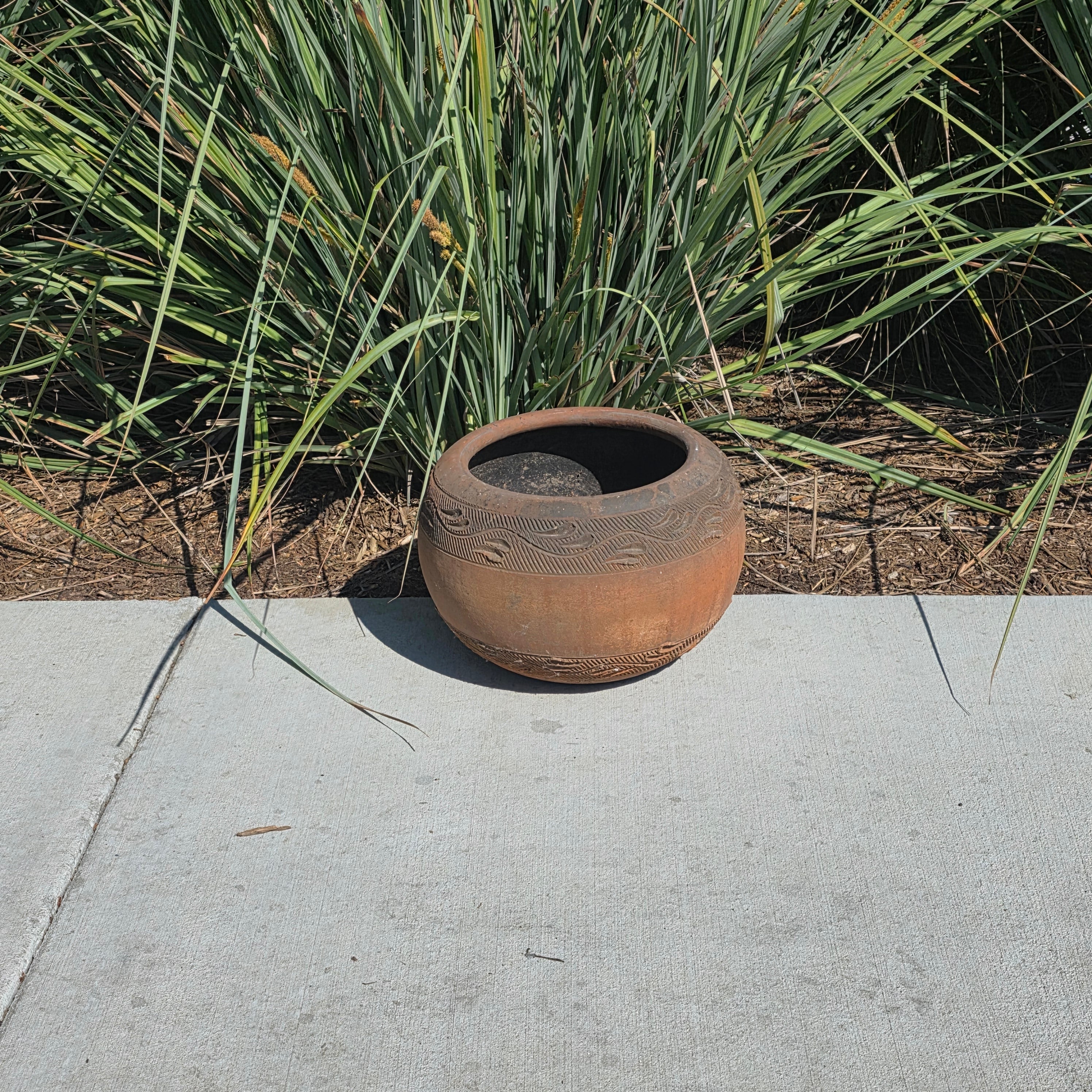 Vintage Mexican Terracotta Planter Large 15" Hand Painted Leaf Clay Pot Garden