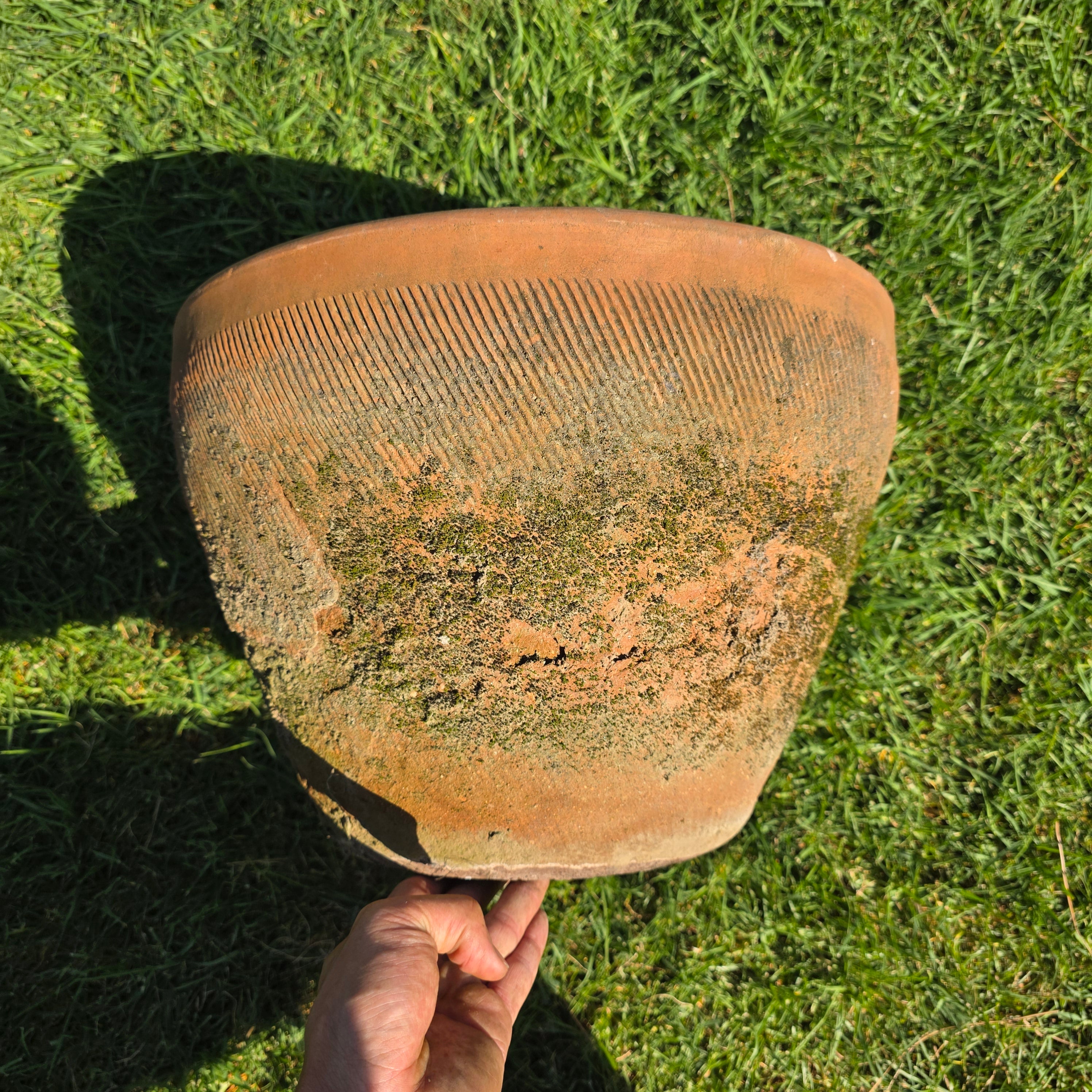 Vintage Mexican Terracotta Planter Large 16" Primitive Rustic Wabi Sabi Garden Urn