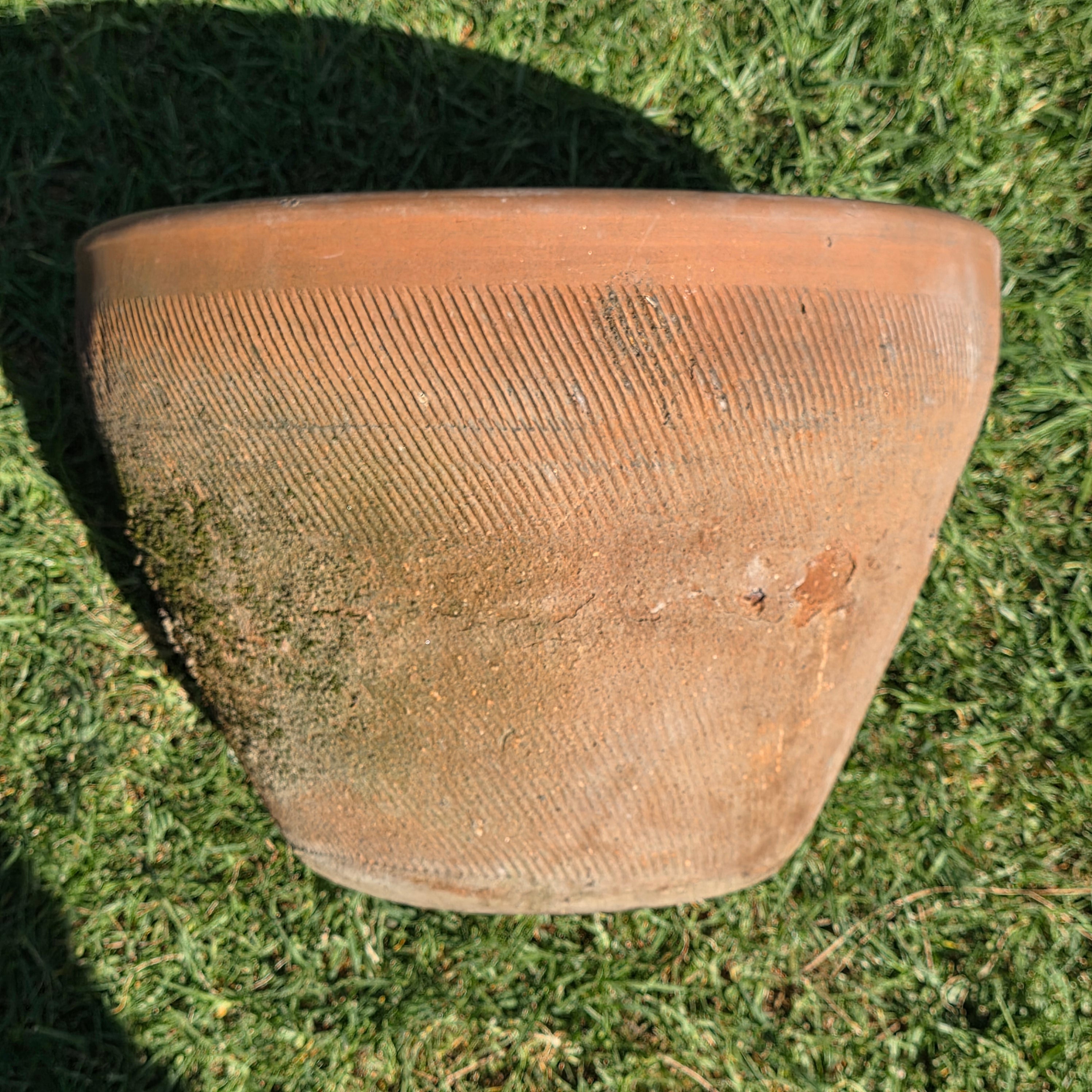 Vintage Mexican Terracotta Planter Large 16" Primitive Rustic Wabi Sabi Garden Urn