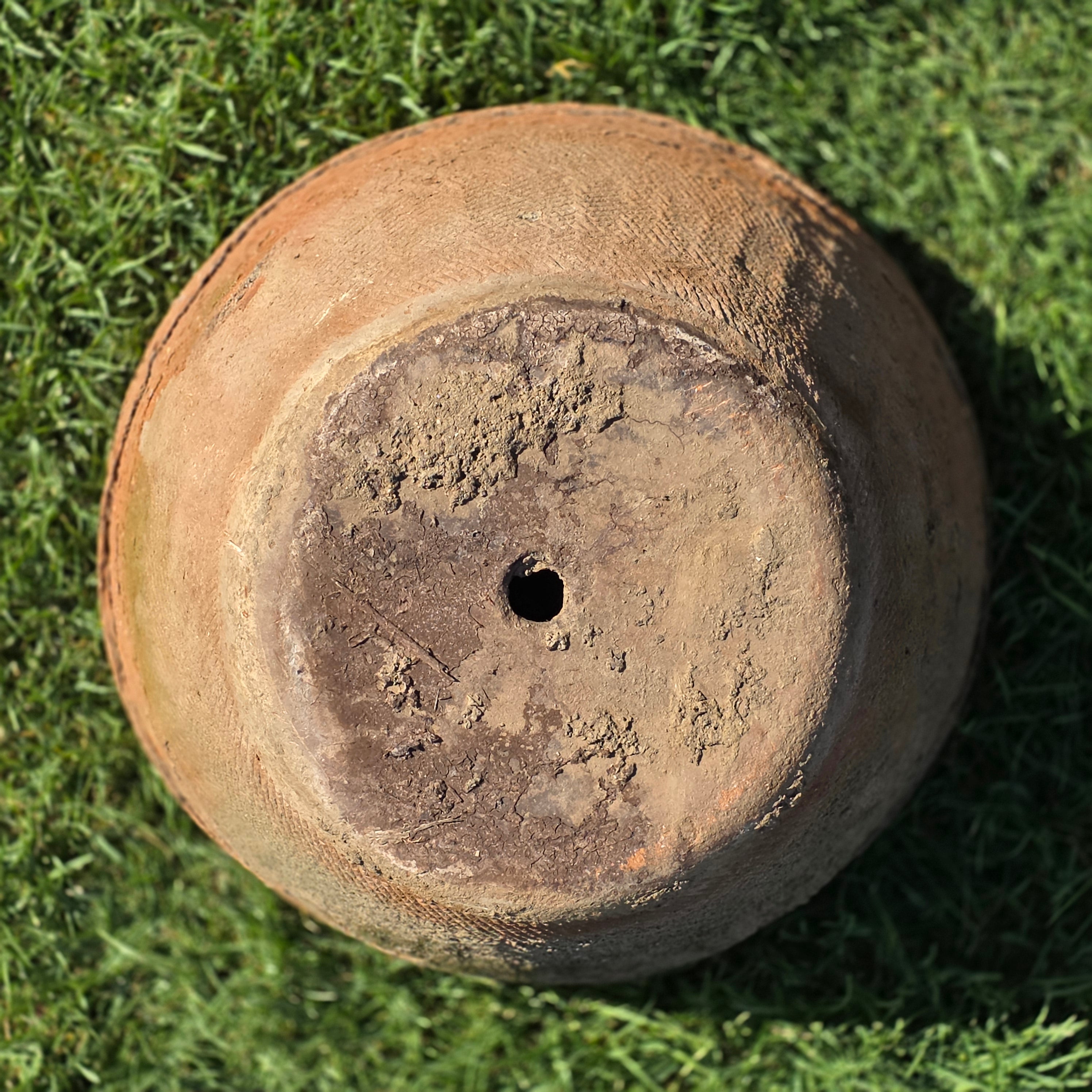 Vintage Mexican Terracotta Planter Large 16" Primitive Rustic Wabi Sabi Garden Urn