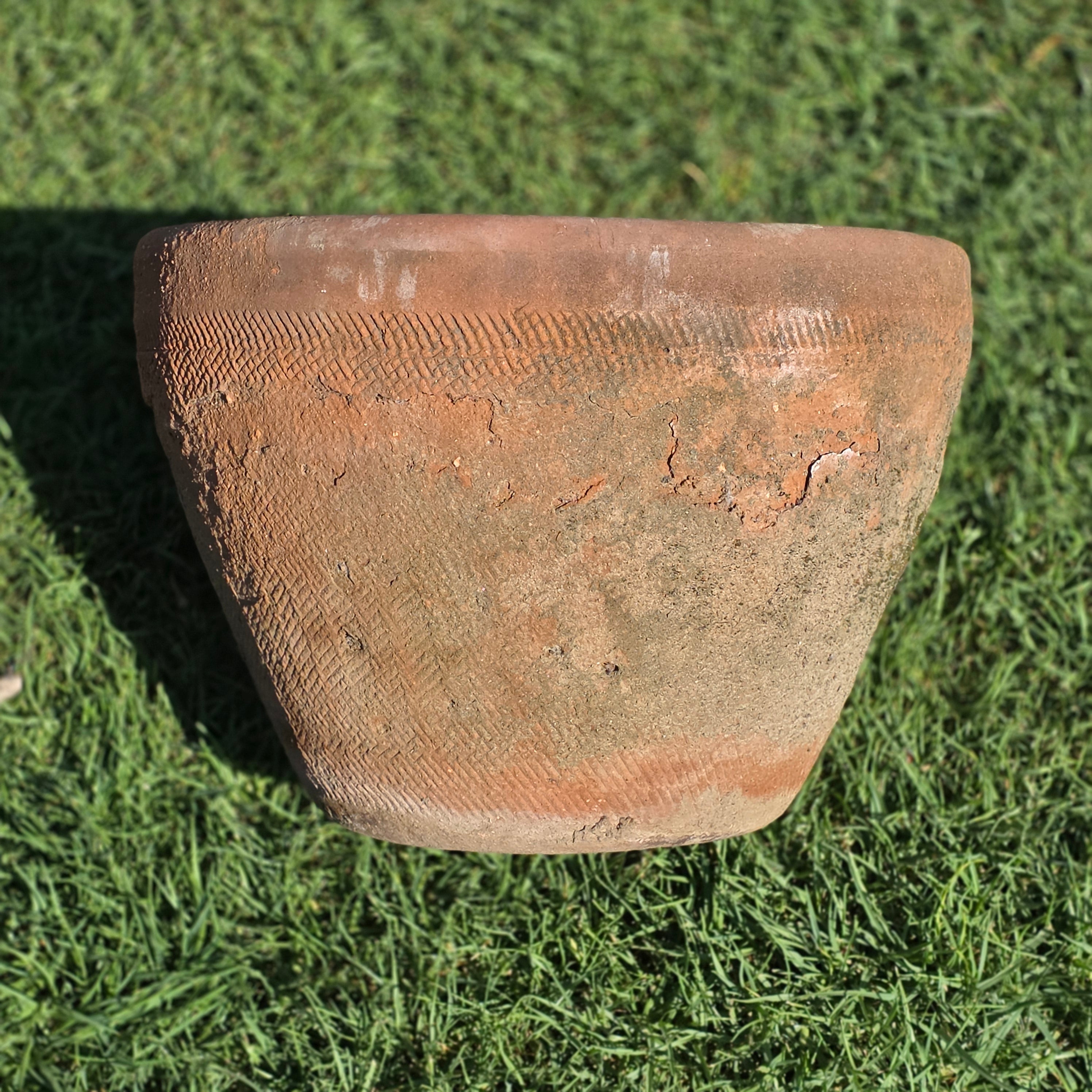 Vintage Mexican Terracotta Planter Large 16" Primitive Rustic Wabi Sabi Garden Urn