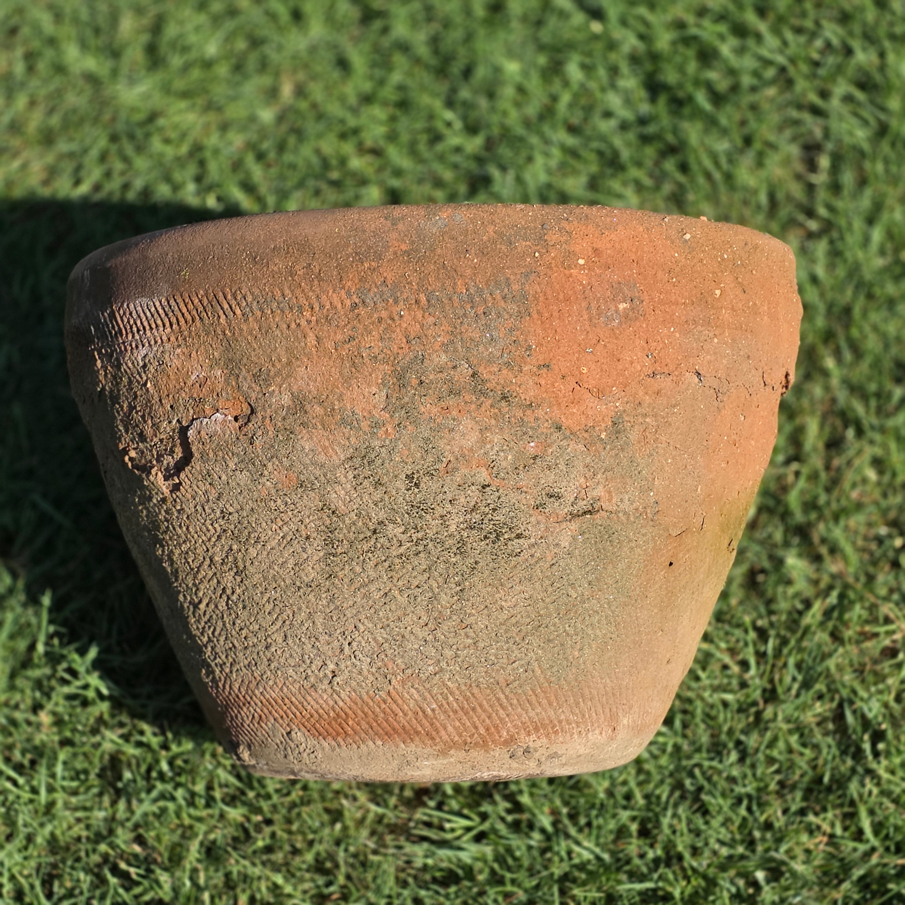 Vintage Mexican Terracotta Planter Large 16" Primitive Rustic Wabi Sabi Garden Urn