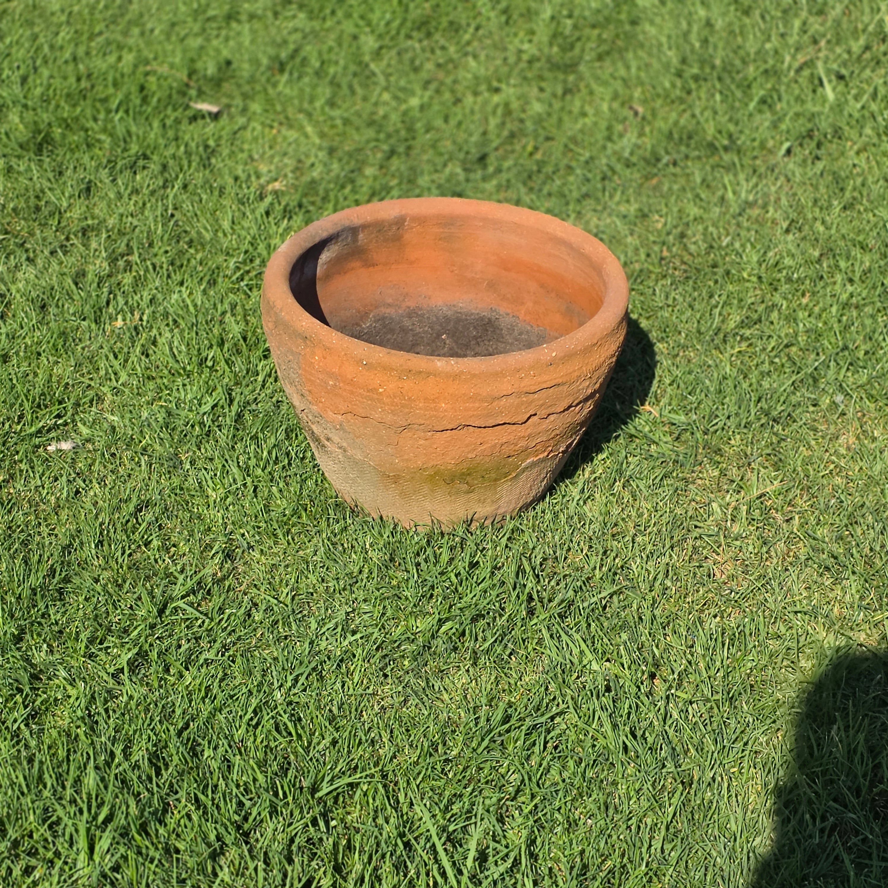 Vintage Mexican Terracotta Planter Large 16" Primitive Rustic Wabi Sabi Garden Urn