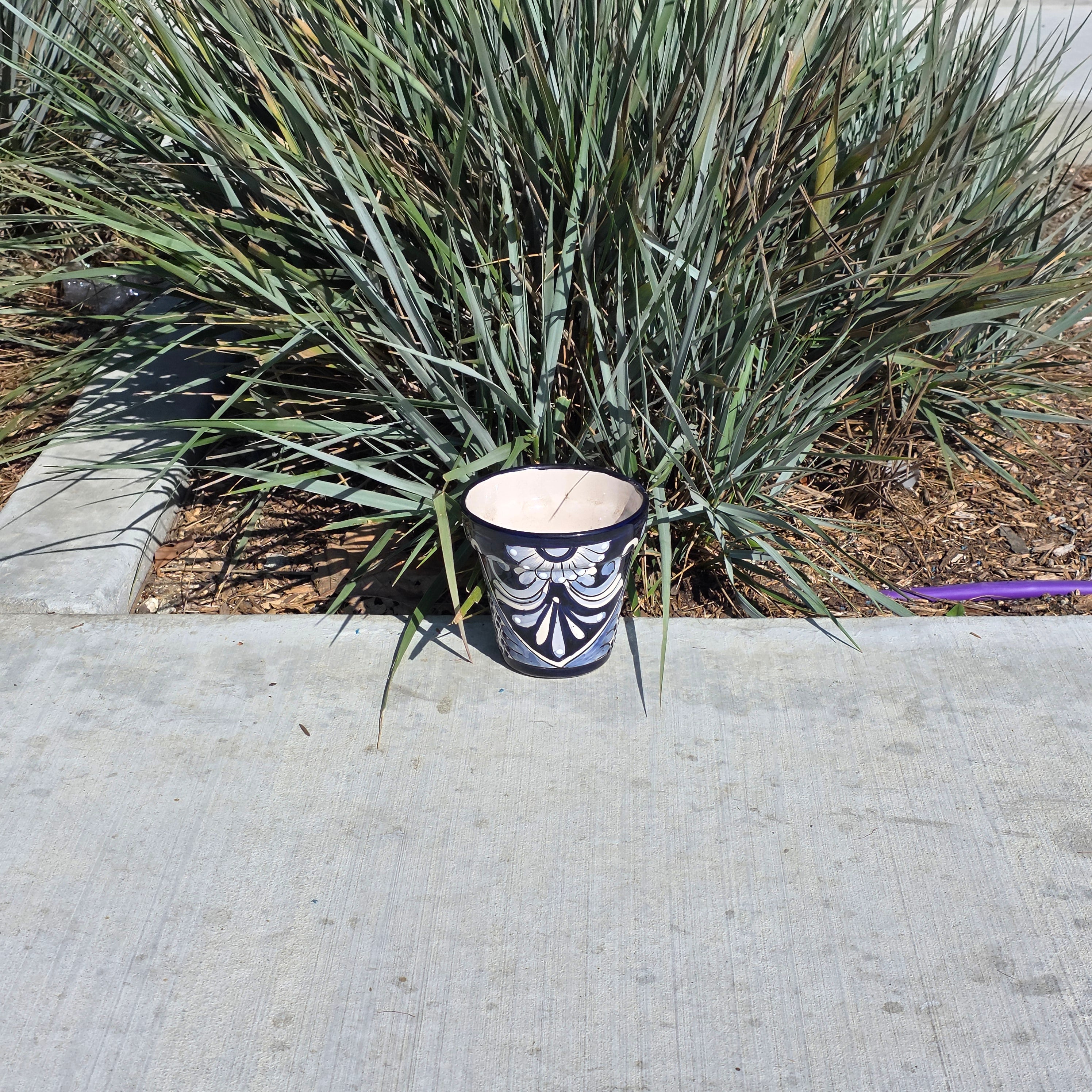 Vintage Mexican Talavera Planter Blue White Hand Painted Pottery 6" Flower Pot