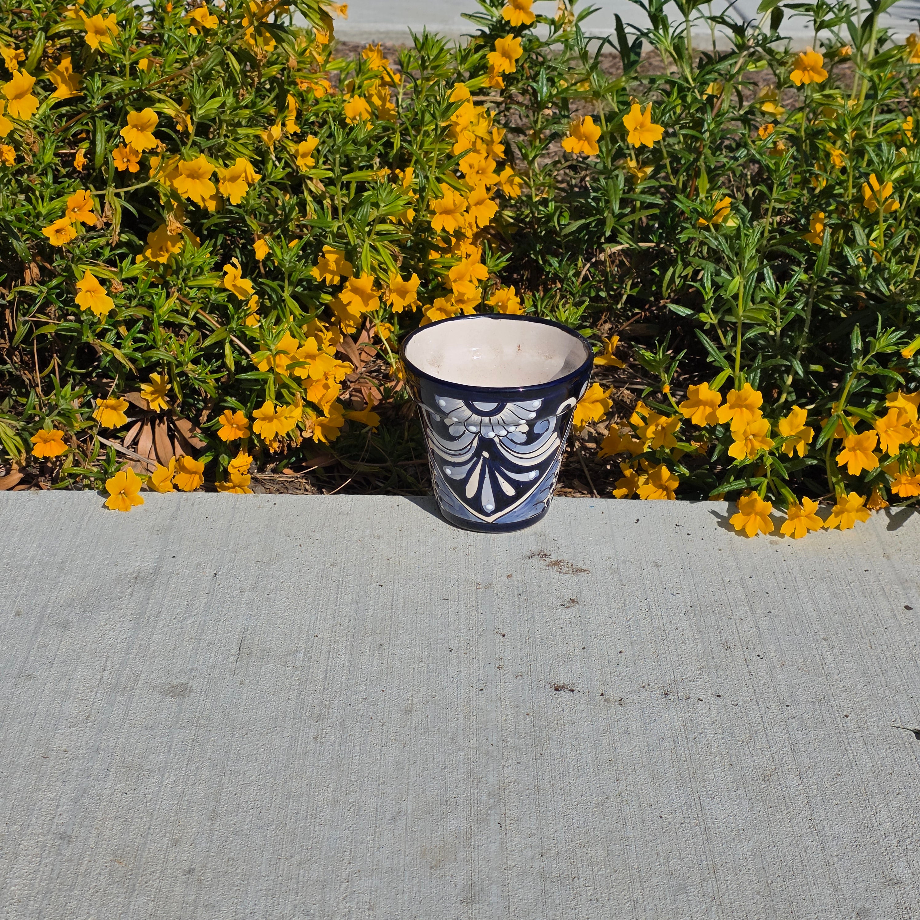 Vintage Mexican Talavera Planter Blue White Hand Painted Pottery 6" Flower Pot