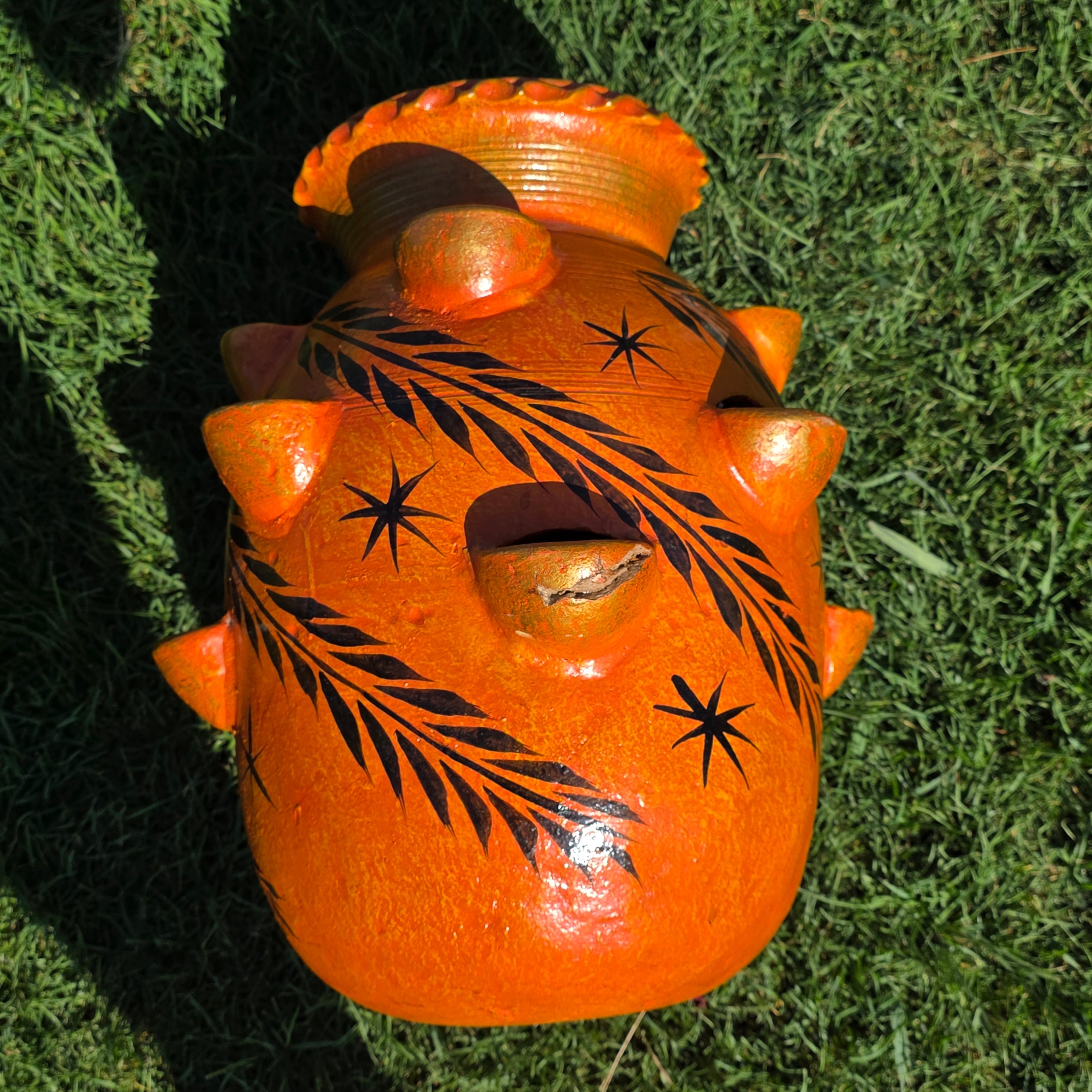 Vintage Mexican Strawberry Planter Large 19" Hand Painted Terra Cotta 12 Pocket