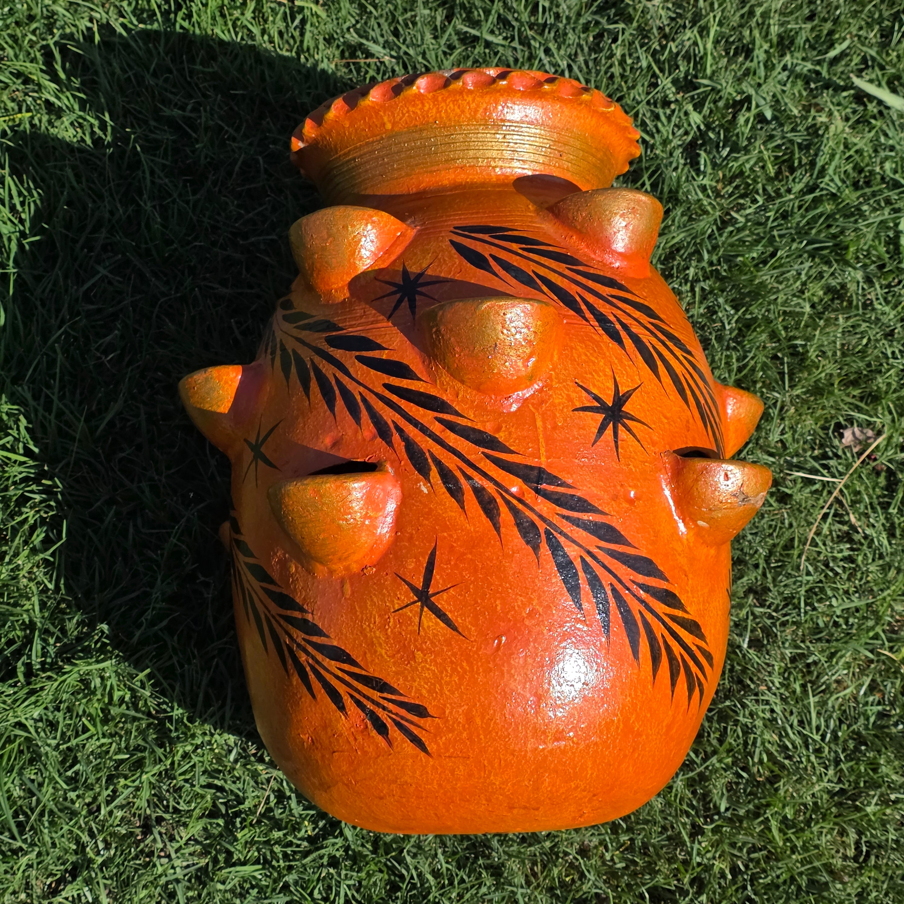 Vintage Mexican Strawberry Planter Large 19" Hand Painted Terra Cotta 12 Pocket