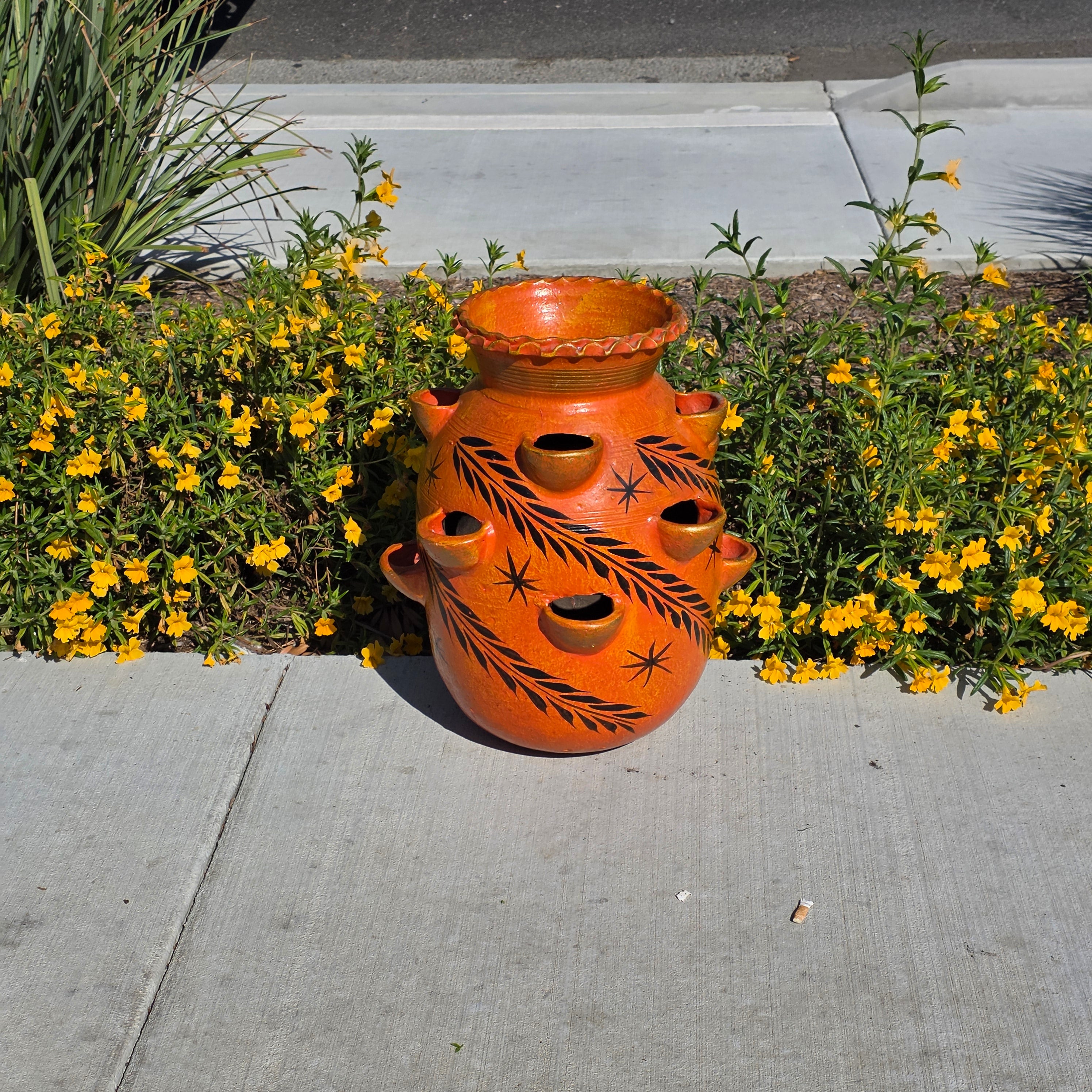 Vintage Mexican Strawberry Planter Large 19" Hand Painted Terra Cotta 12 Pocket