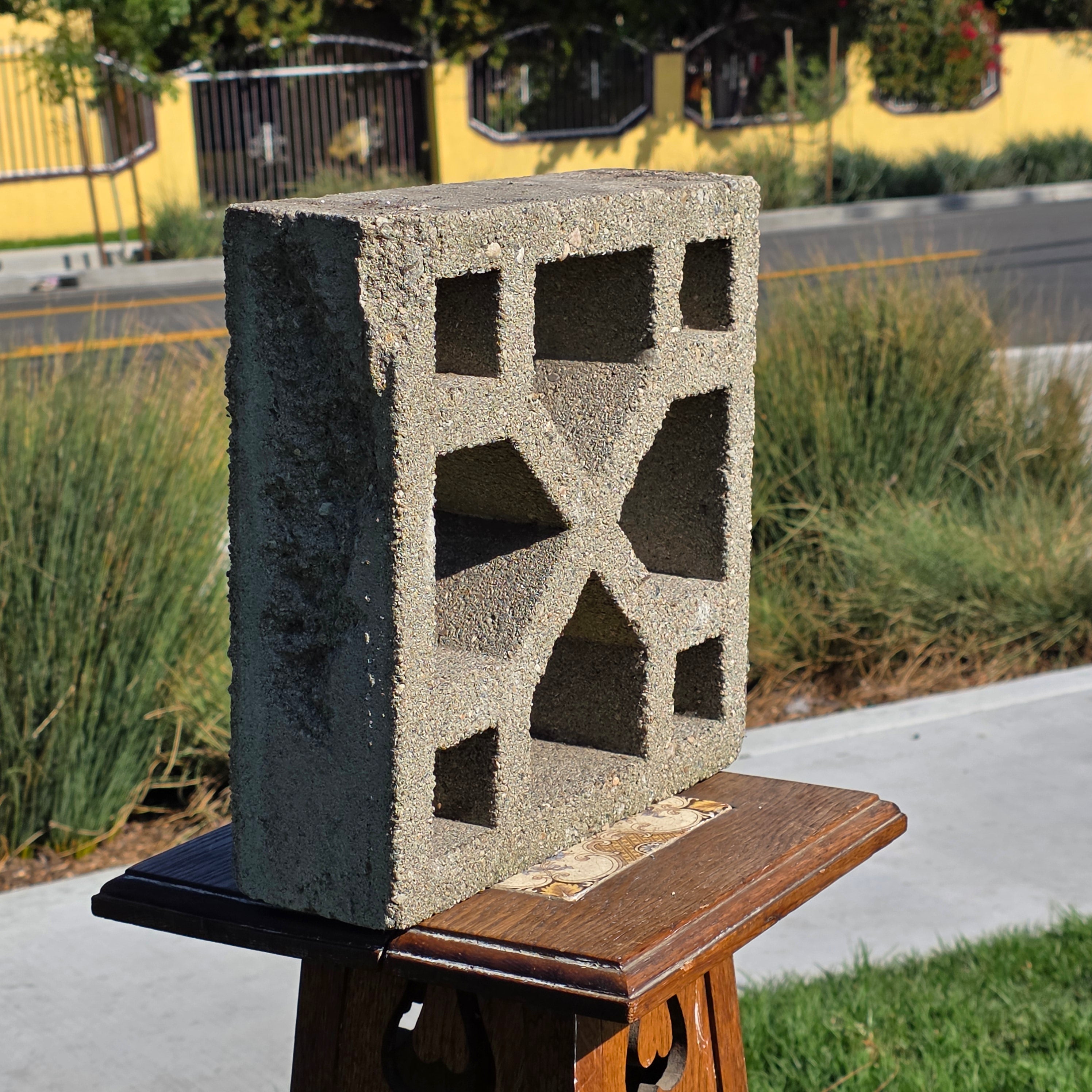 Vintage Breeze Block Mid Century Modern X Pattern Concrete Screen Stone 12x12