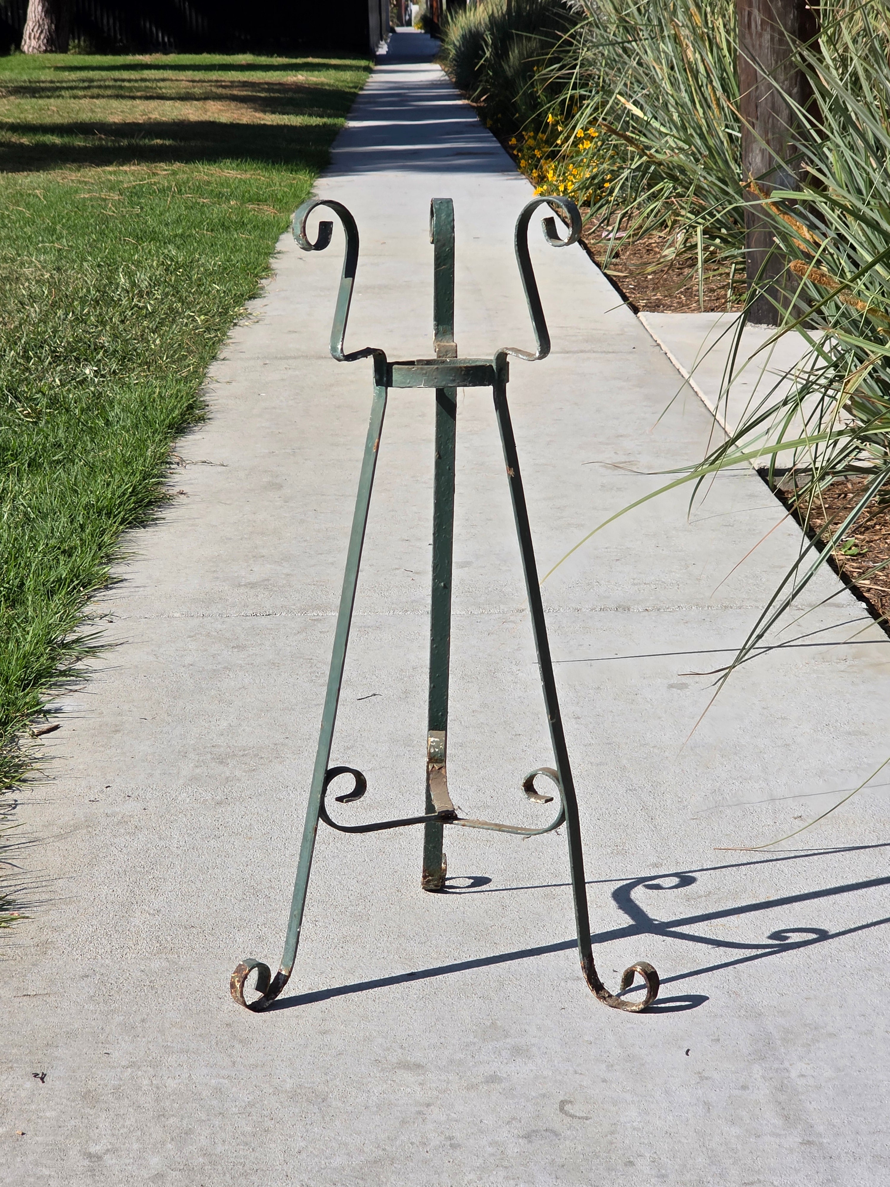 Vintage Wrought Iron Plant Stand Mid Century Spanish Scroll Tripod Holder