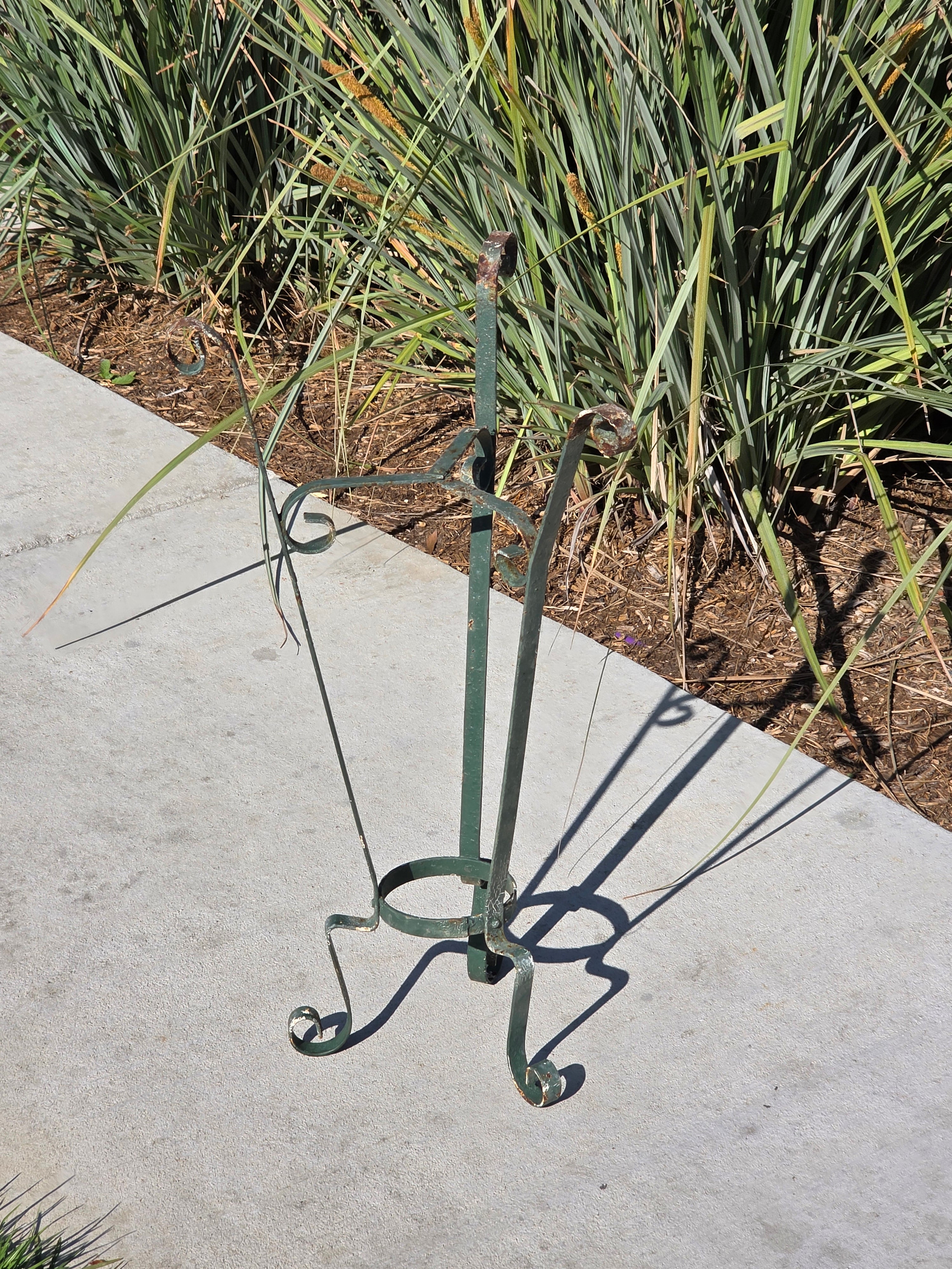 Vintage Wrought Iron Plant Stand Mid Century Spanish Scroll Tripod Holder