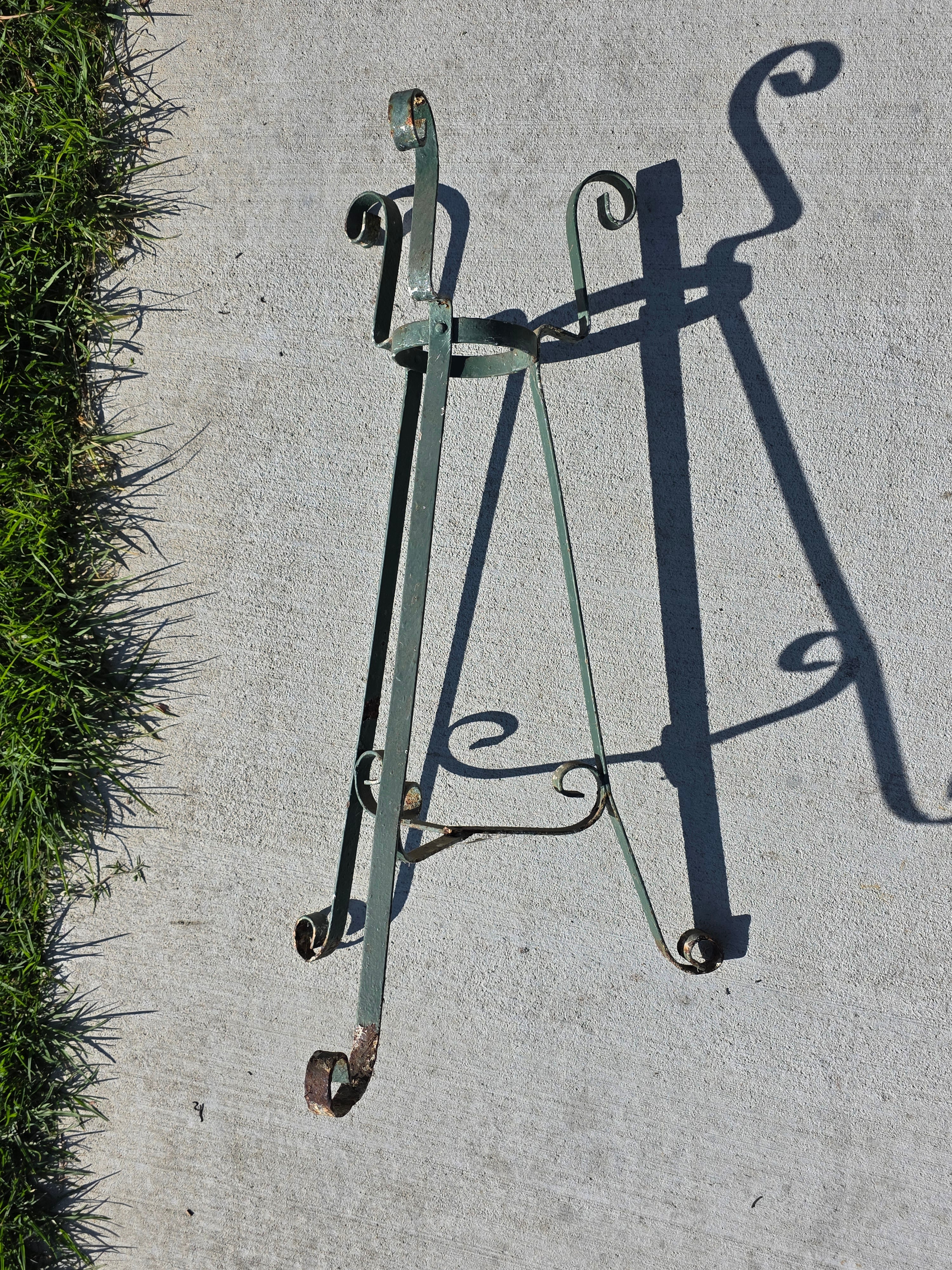 Vintage Wrought Iron Plant Stand Mid Century Spanish Scroll Tripod Holder