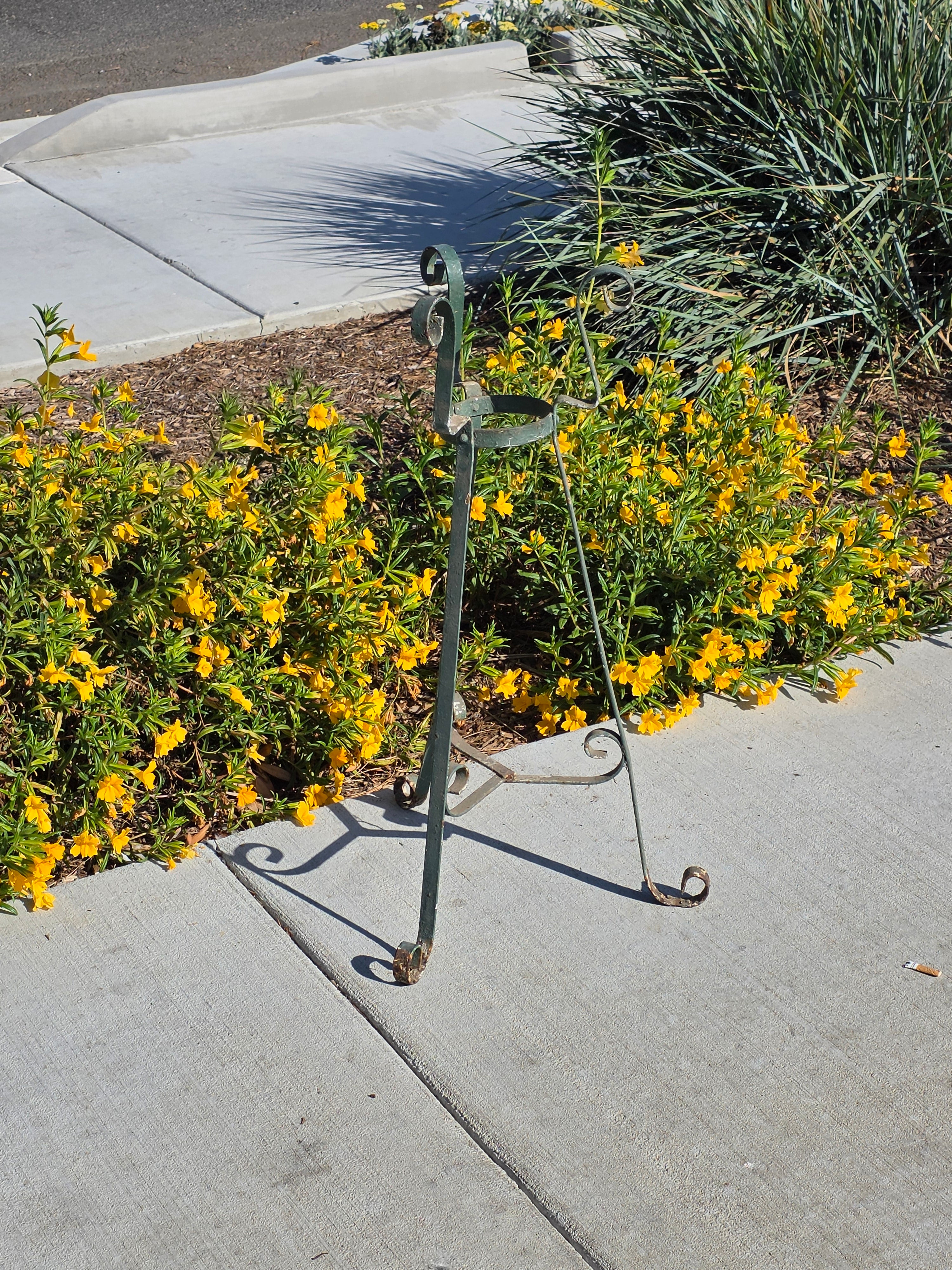 Vintage Wrought Iron Plant Stand Mid Century Spanish Scroll Tripod Holder