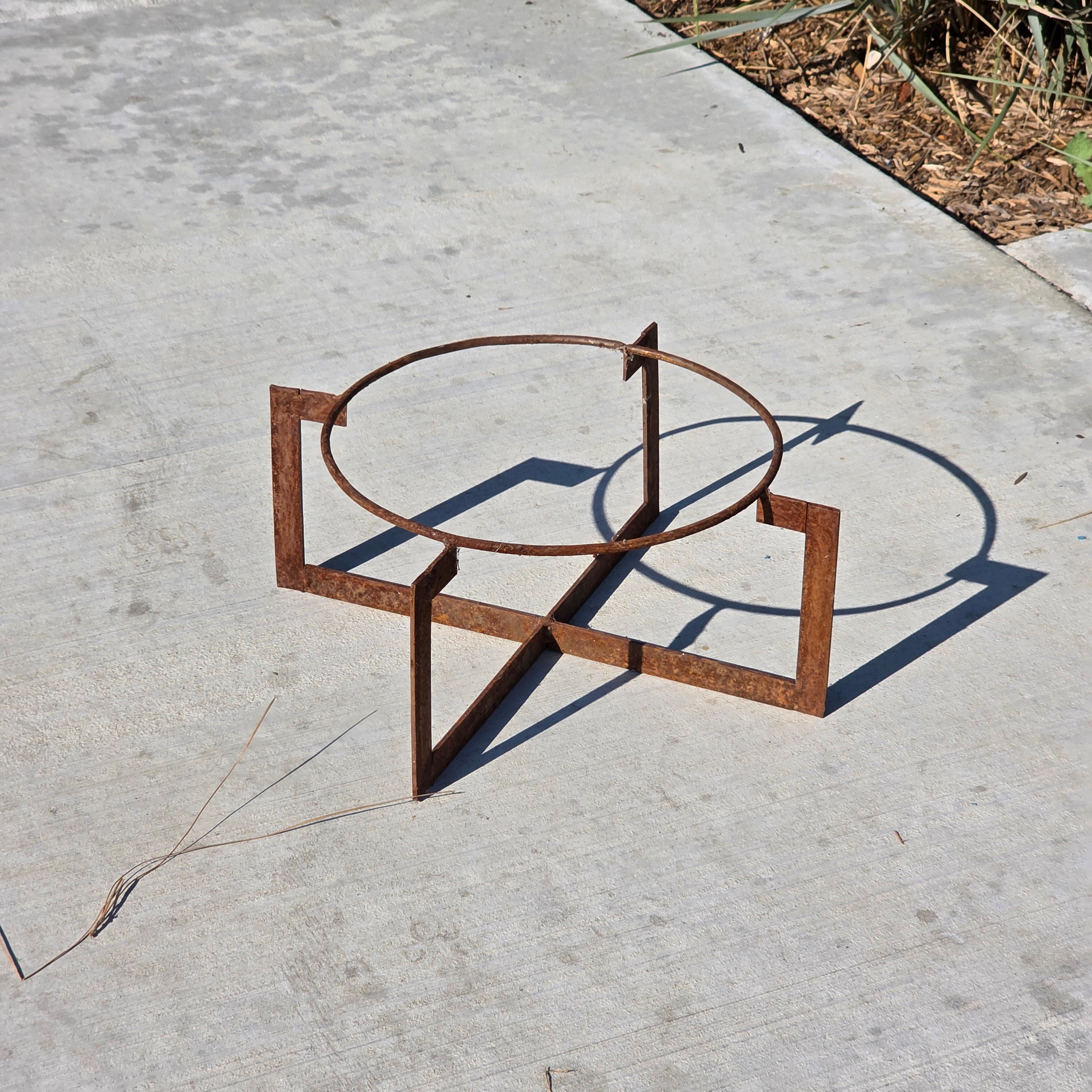 Vintage Mid Century Modern Iron Plant Stand Geometric Industrial Rustic Pot Hold