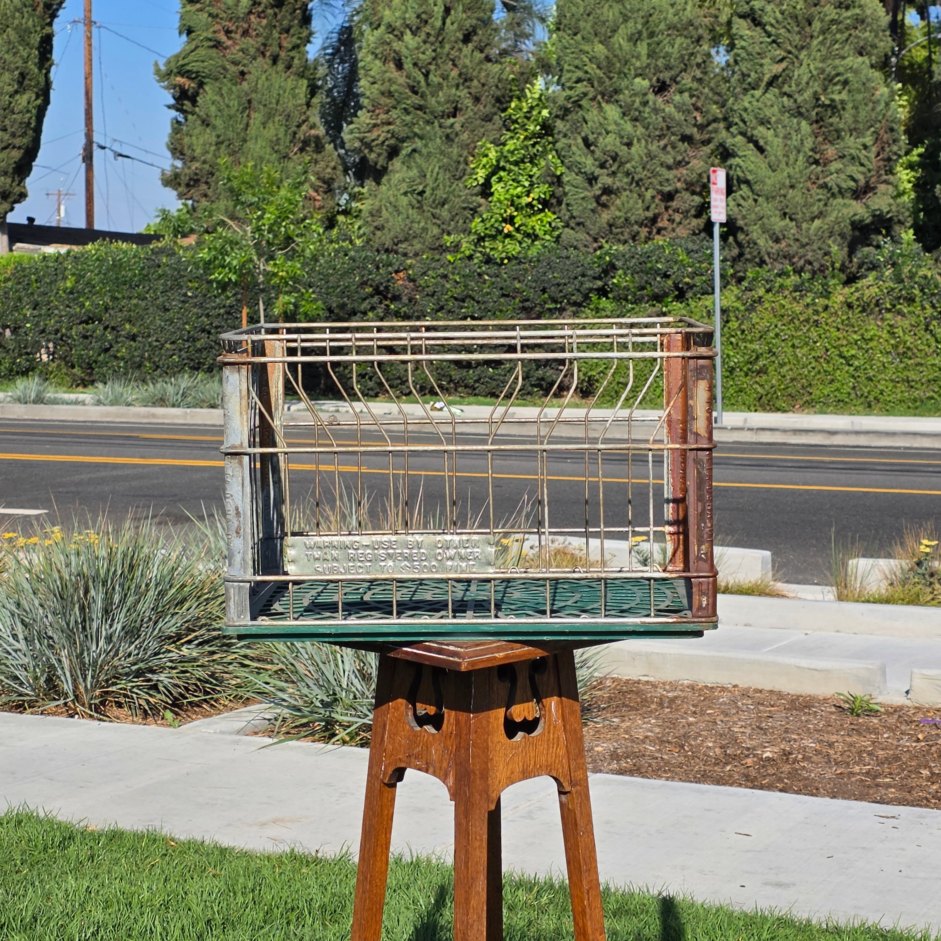 Vintage Alta-Dena Dairy Milk Crate 1976 Metal Wire Green Plastic Bottom