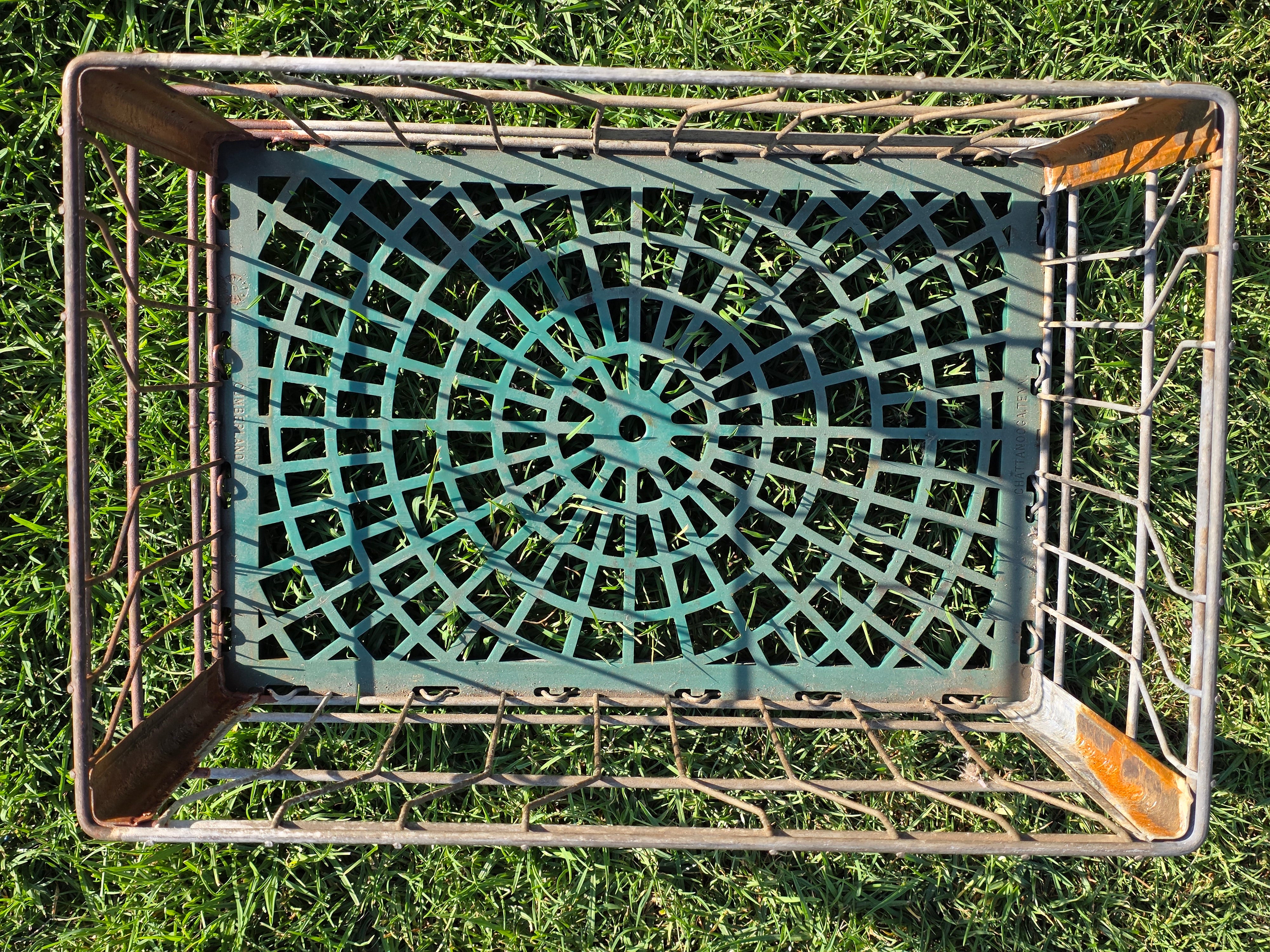 Vintage Alta-Dena Dairy Milk Crate 1976 Metal Wire Green Plastic Bottom