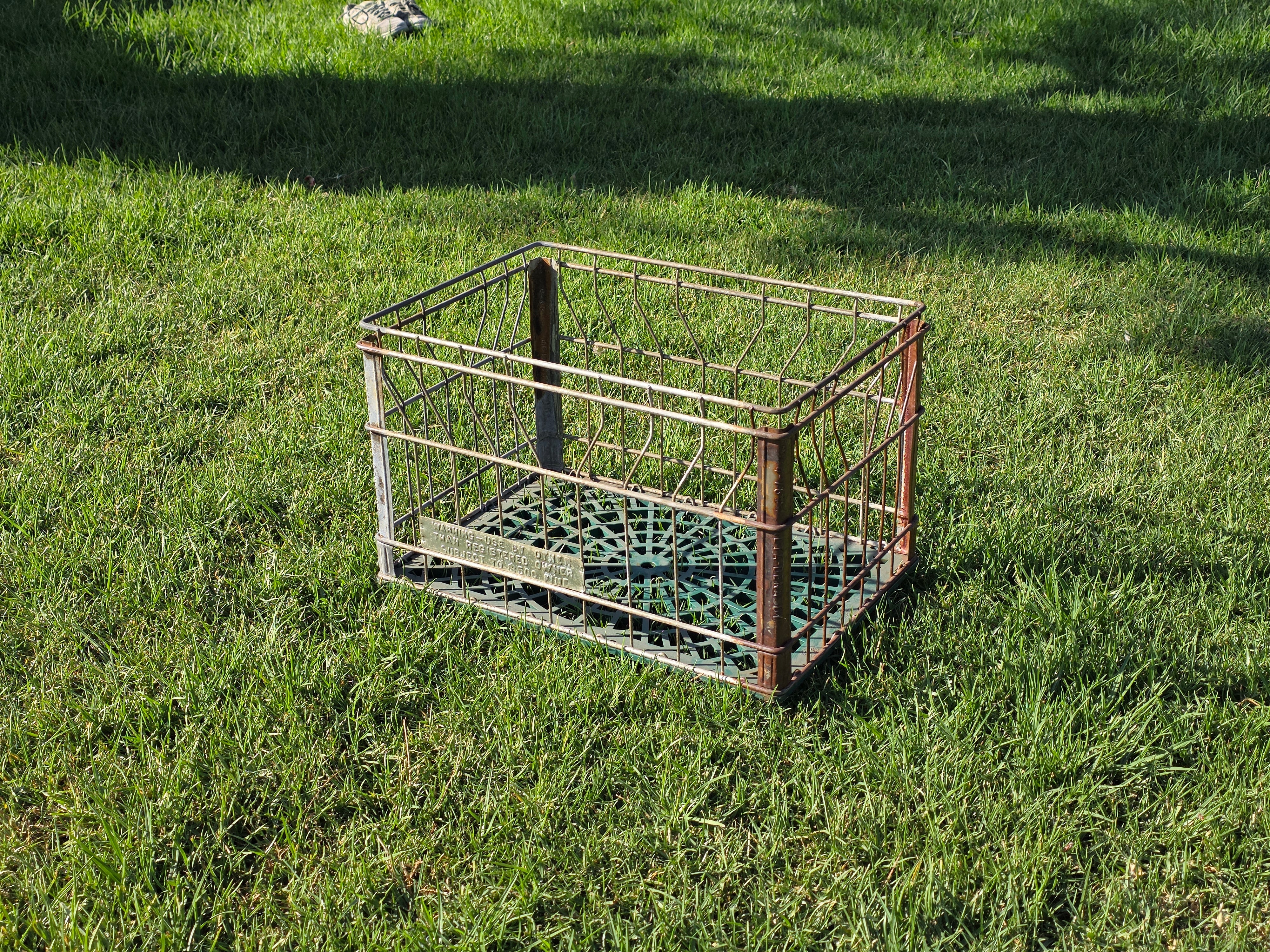 Vintage Alta-Dena Dairy Milk Crate 1976 Metal Wire Green Plastic Bottom
