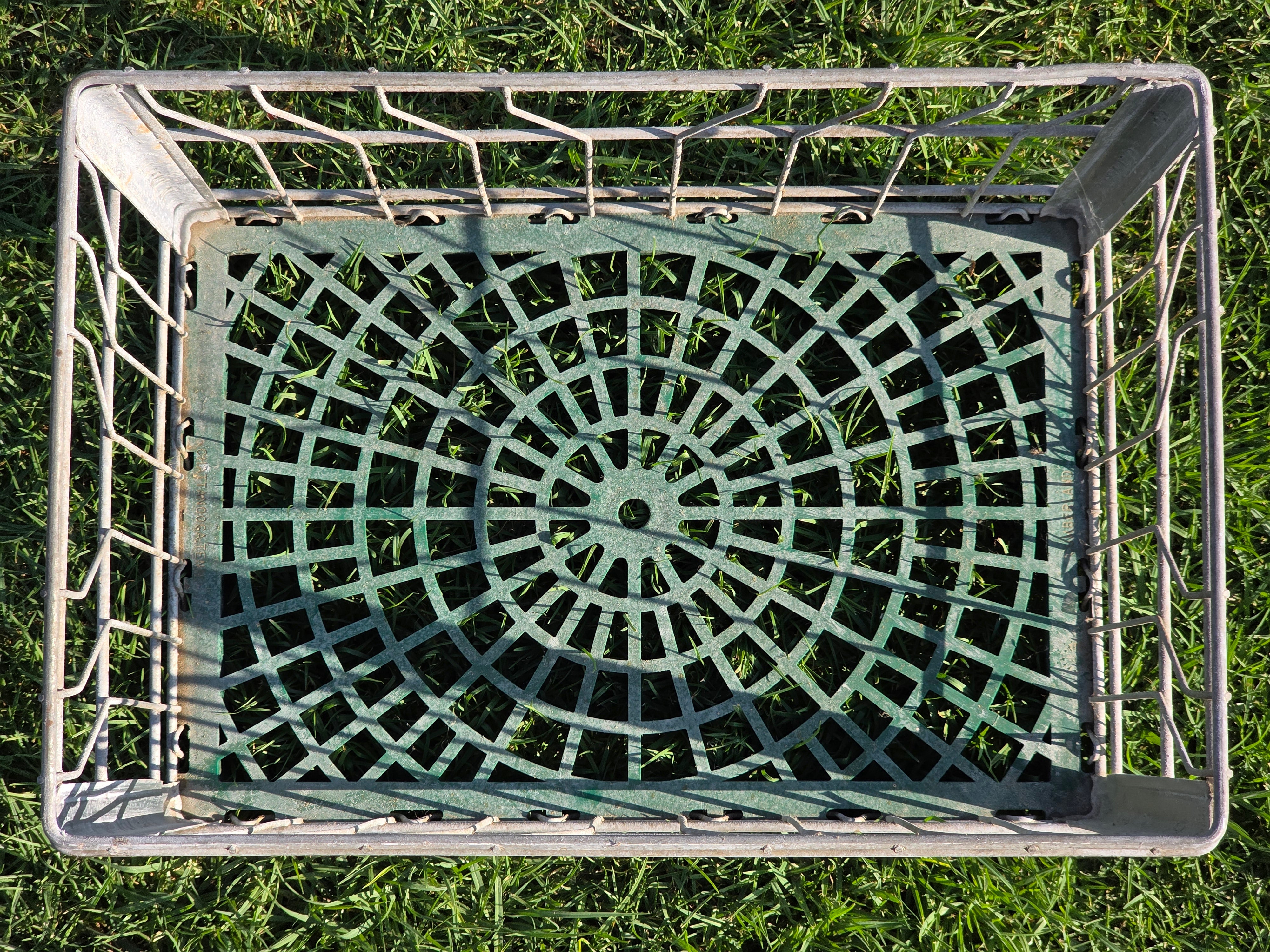 Vintage Alta-Dena Dairy Milk Crate 1975 Metal Wire Green Plastic Base Industrial