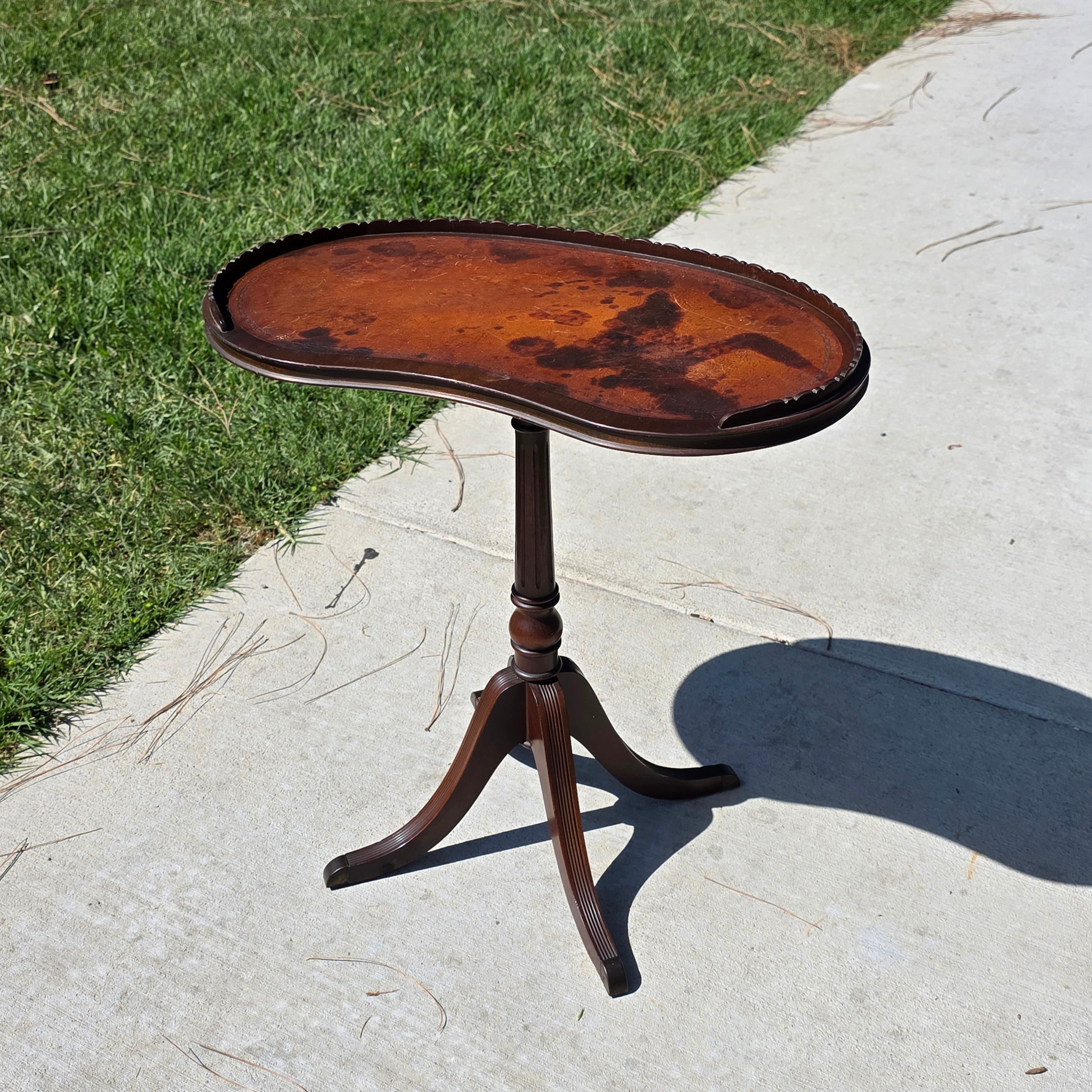 Rare Ferguson Bros 7640 Kidney Candle Stand Table Scalloped Rim Stamped Leather