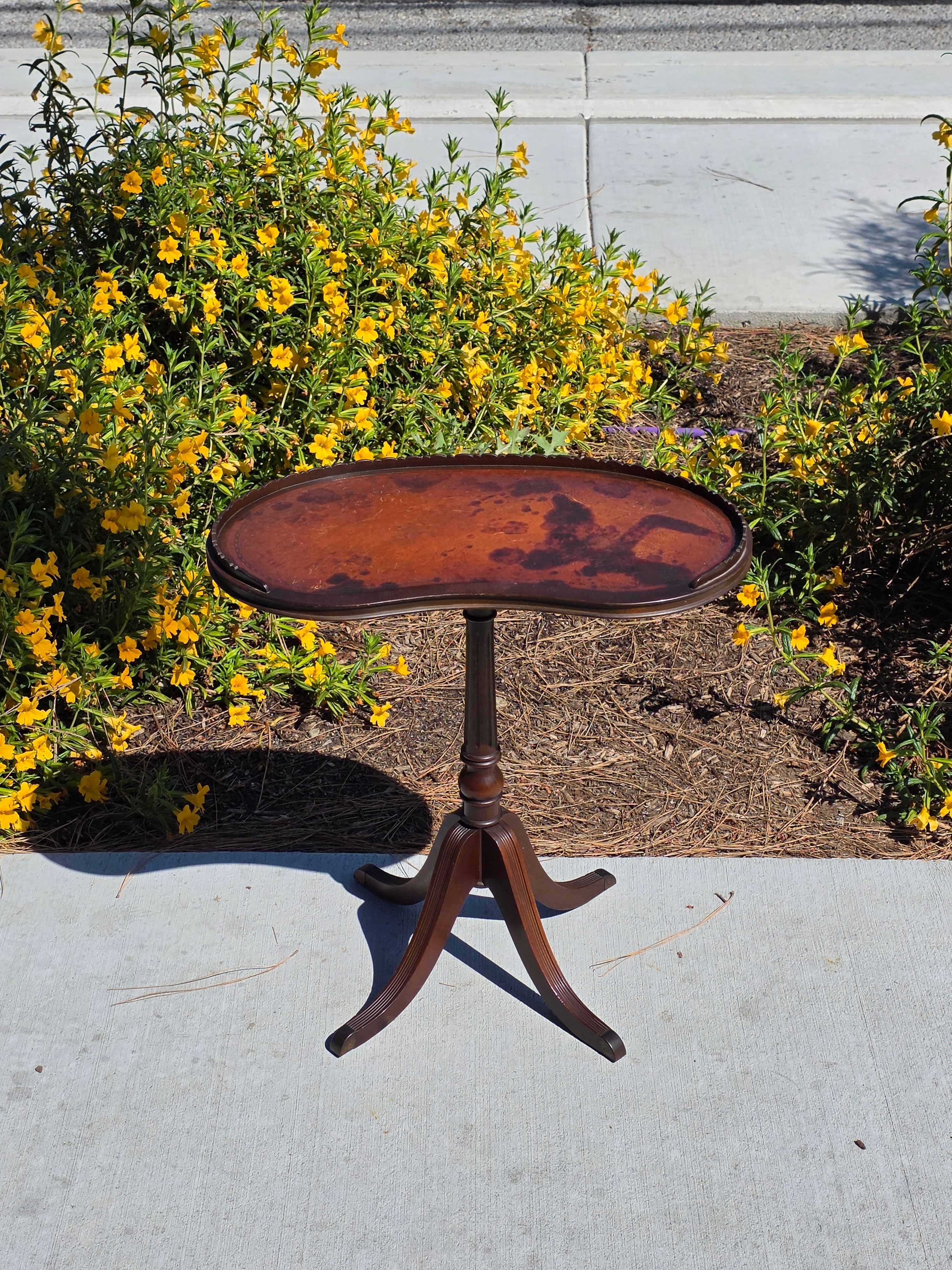 Rare Ferguson Bros 7640 Kidney Candle Stand Table Scalloped Rim Stamped Leather