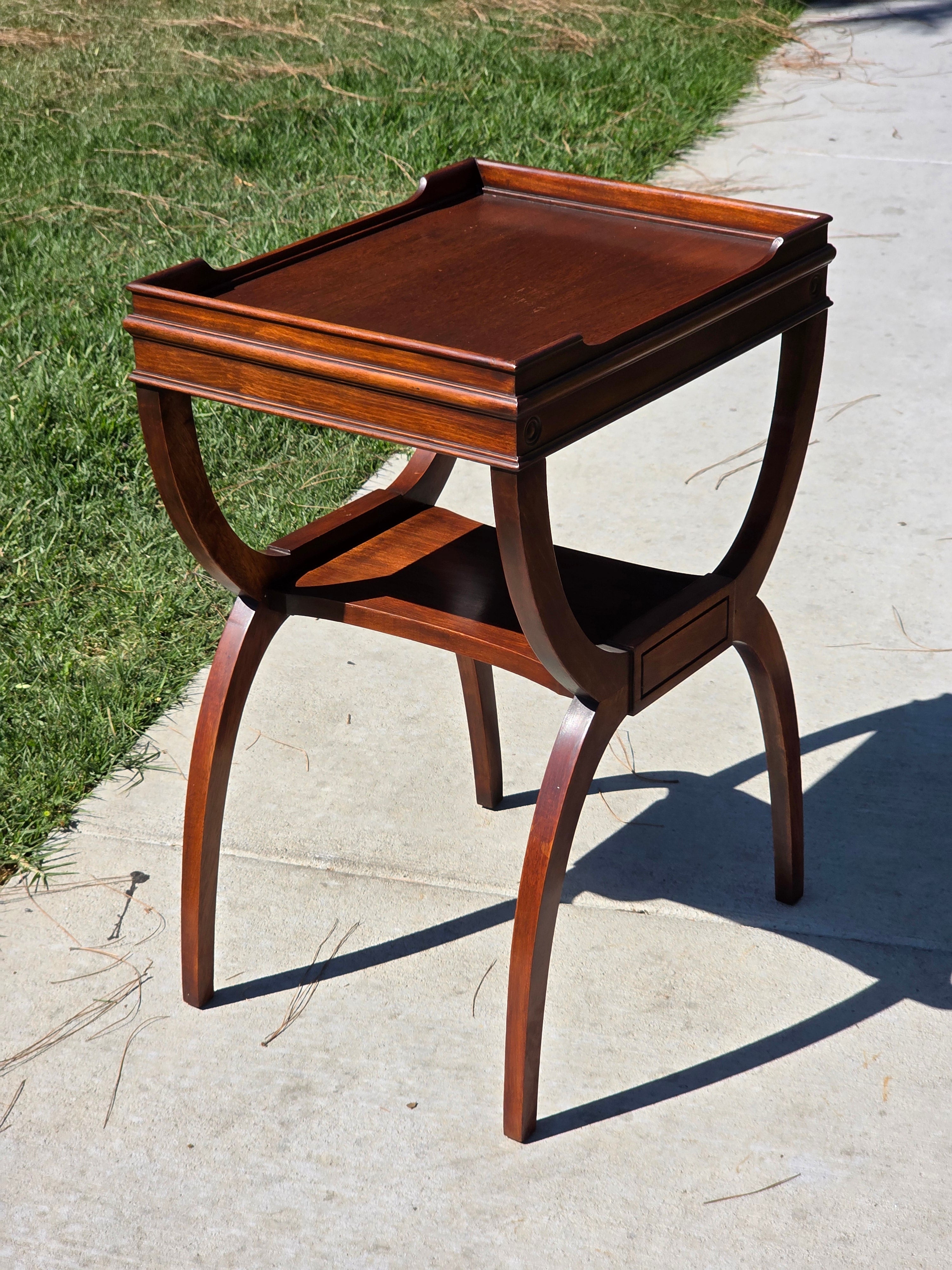 Carolina Panel Company Vintage Double Arc Tray Top Side Table Mahogany Curule