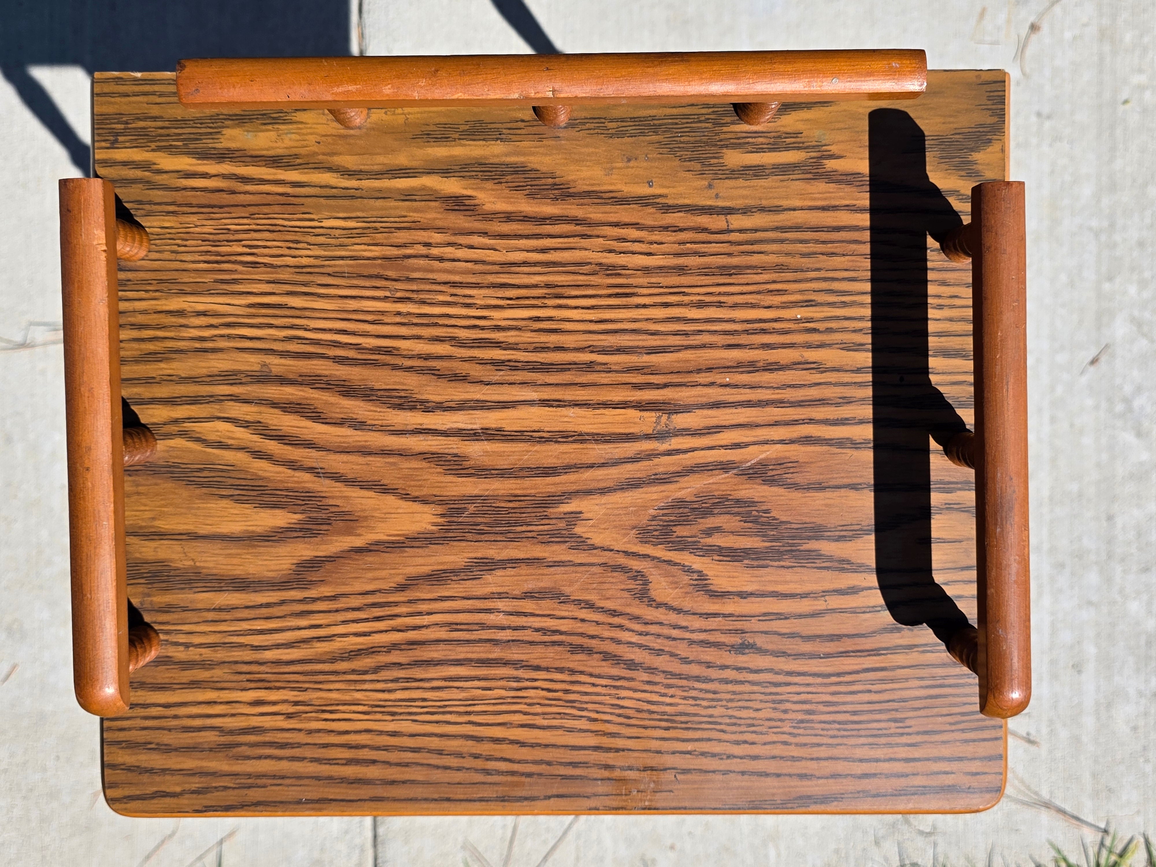 Vintage Oak Finish Telephone Stand Cabinet Spindle Gallery Top Drawer Shelf